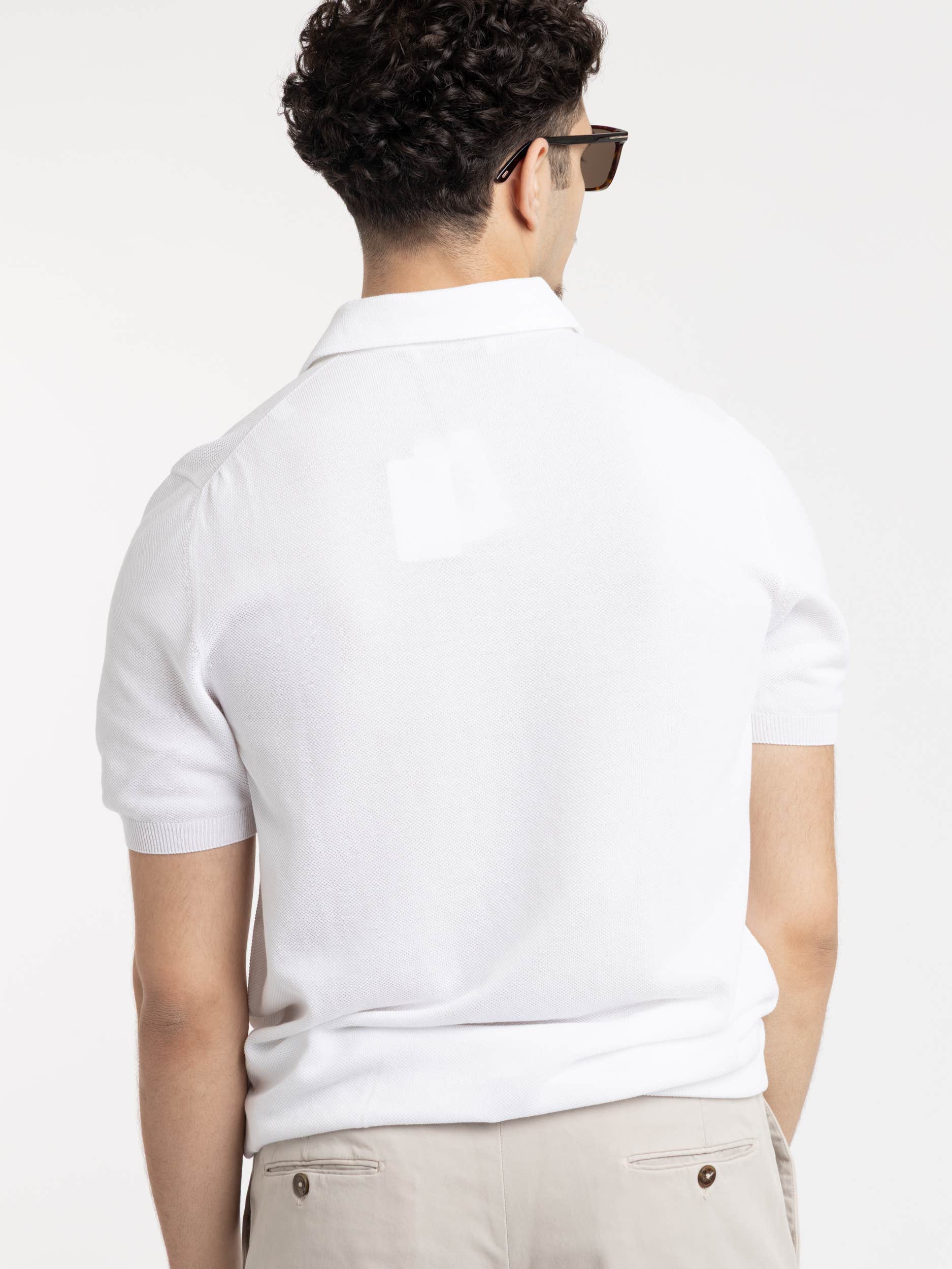 White Cotton Knit Polo Shirt