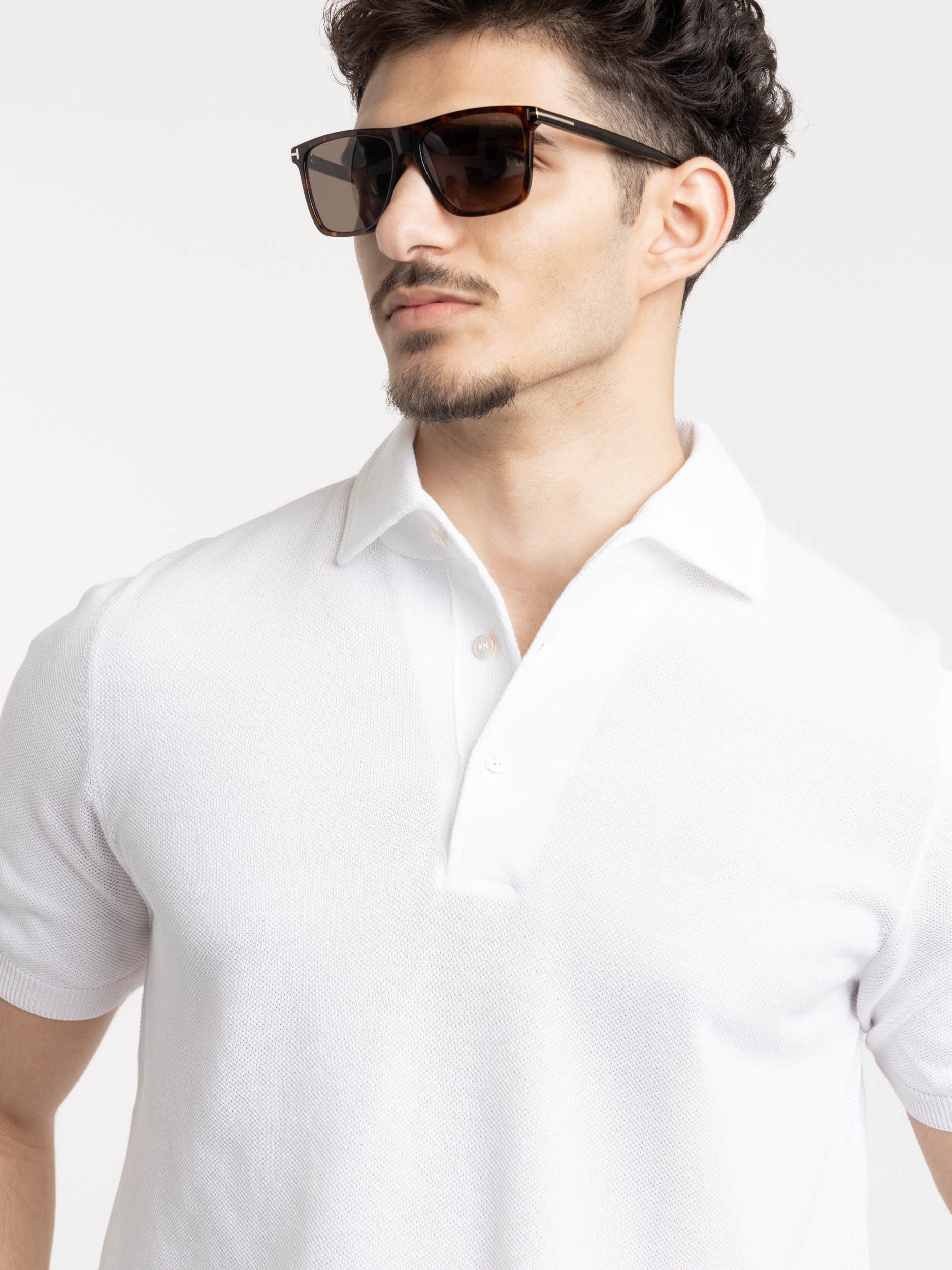 White Cotton Knit Polo Shirt