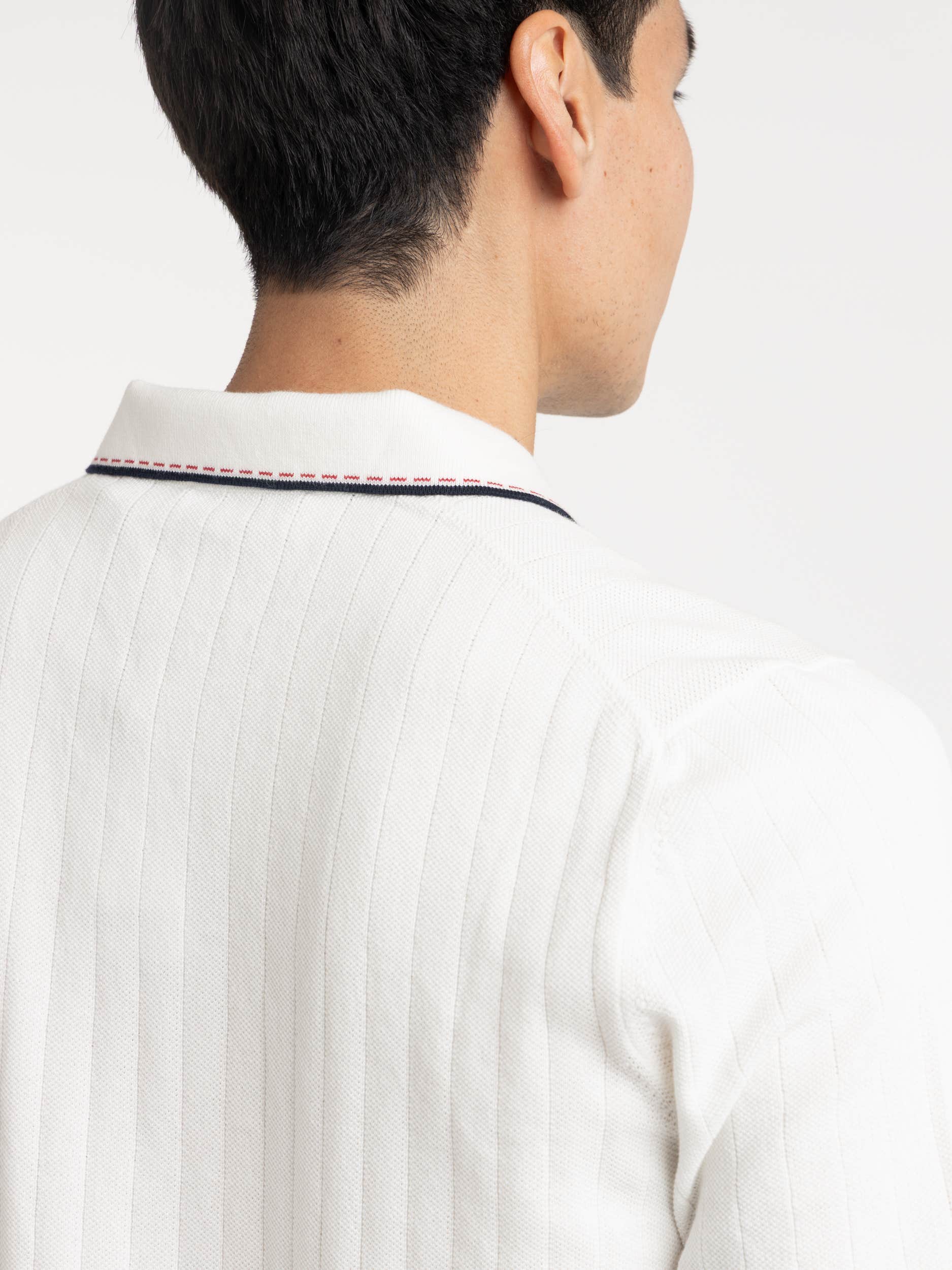 White Knit Polo with Blue/Red Contrast