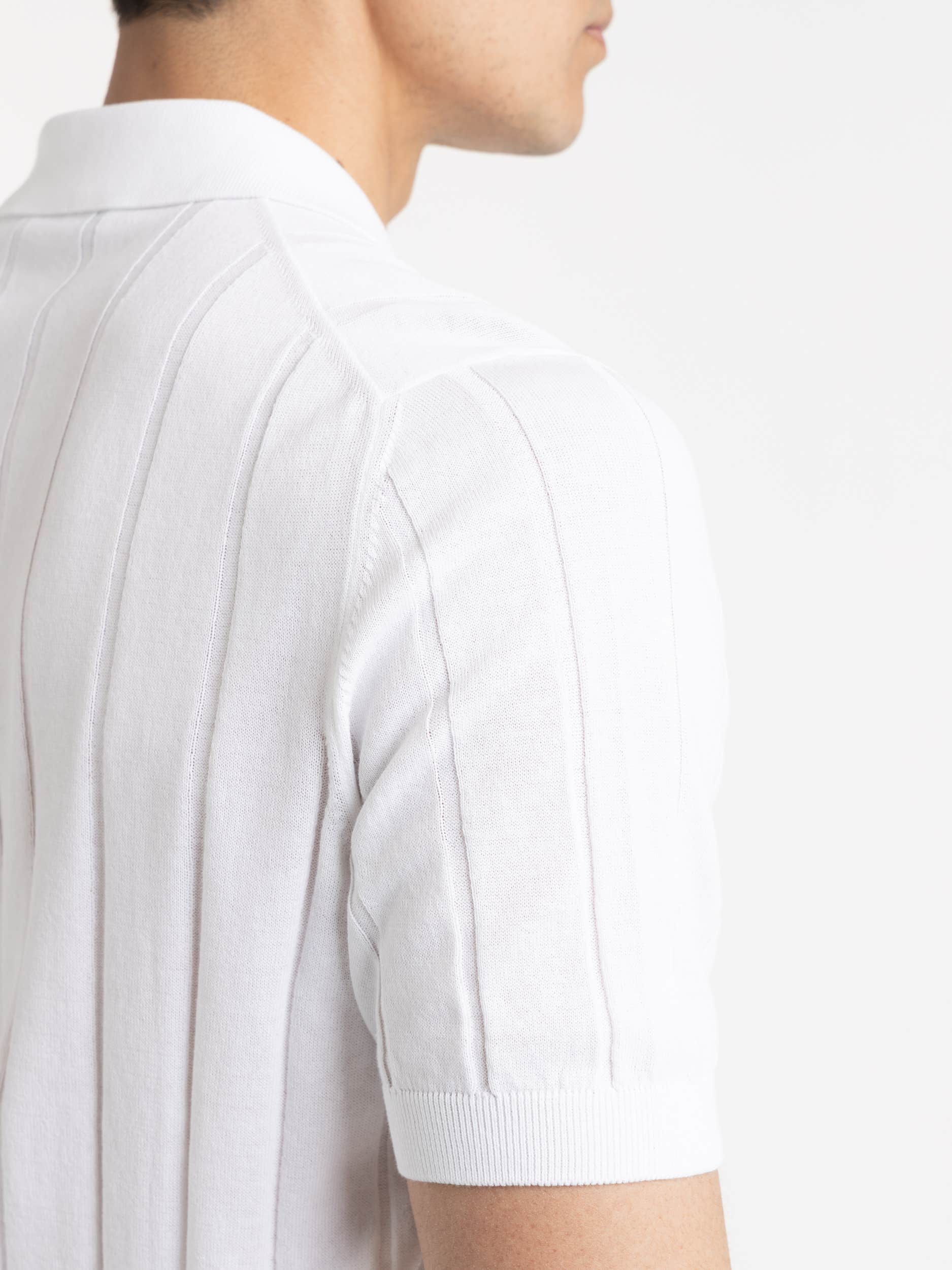 White Ribbed Full Button Polo Shirt