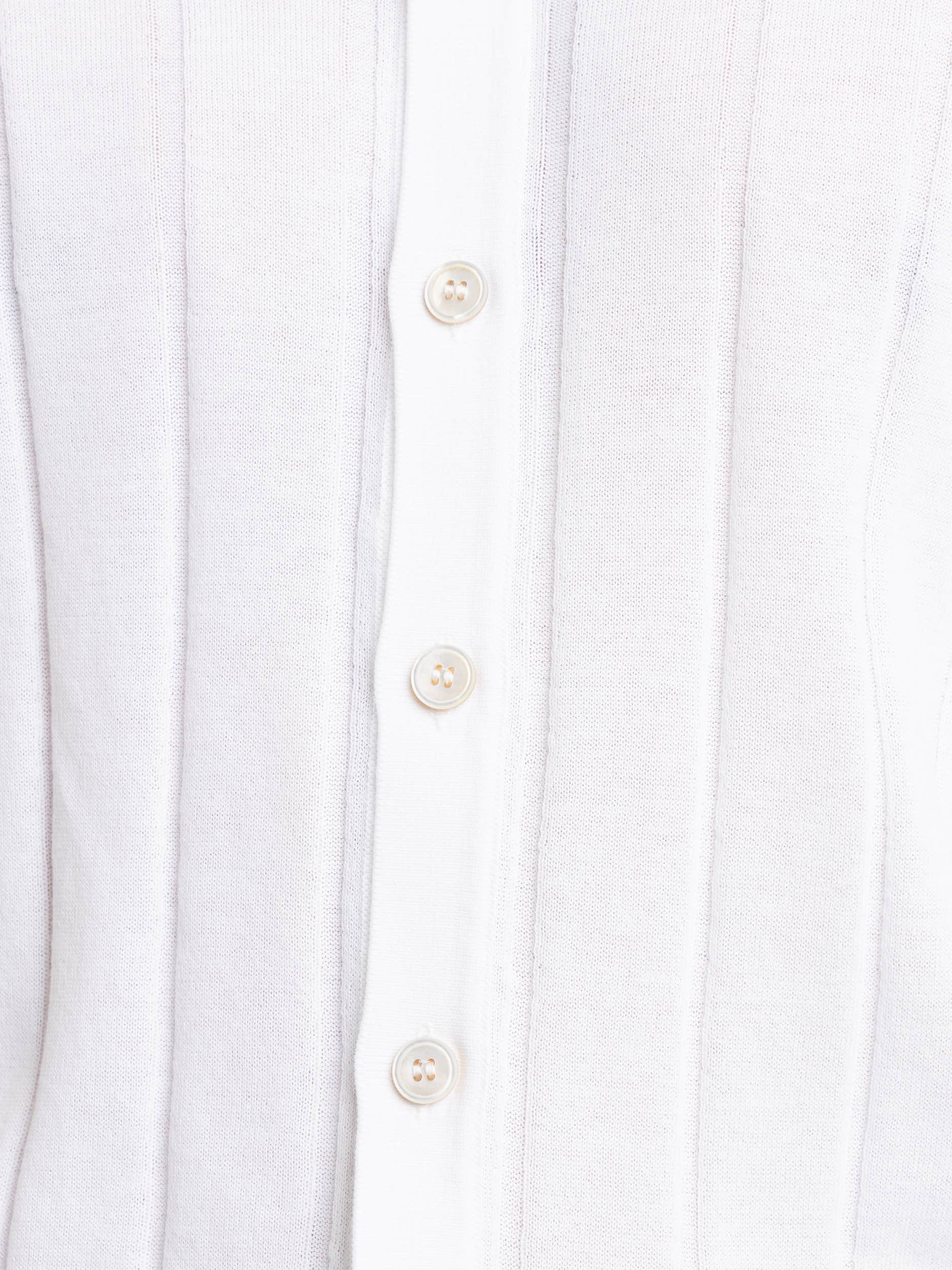 White Ribbed Full Button Polo Shirt