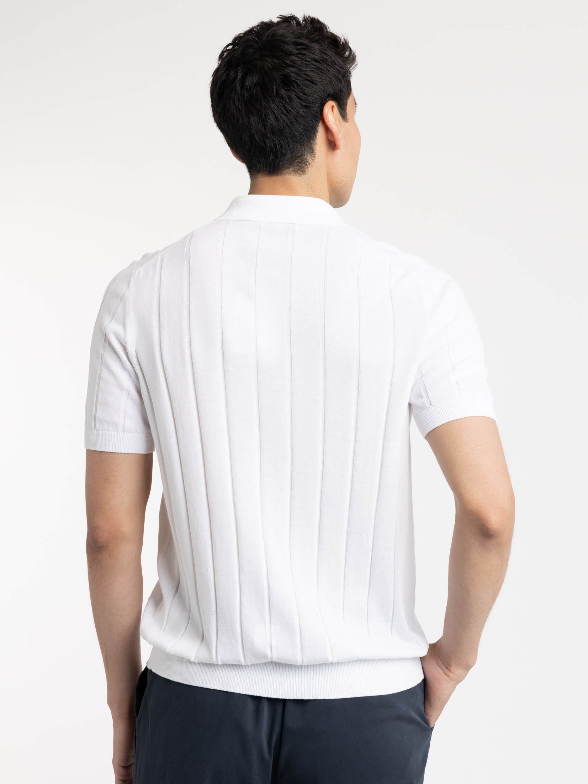 White Ribbed Full Button Polo Shirt