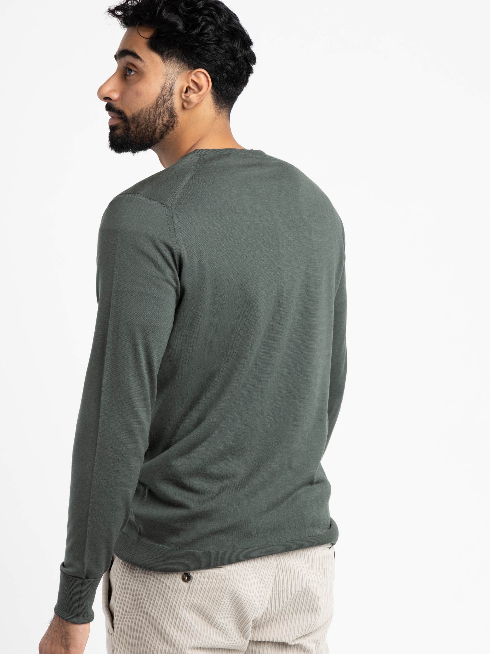 Green Extra Fine Merino Wool Bobby Pullover