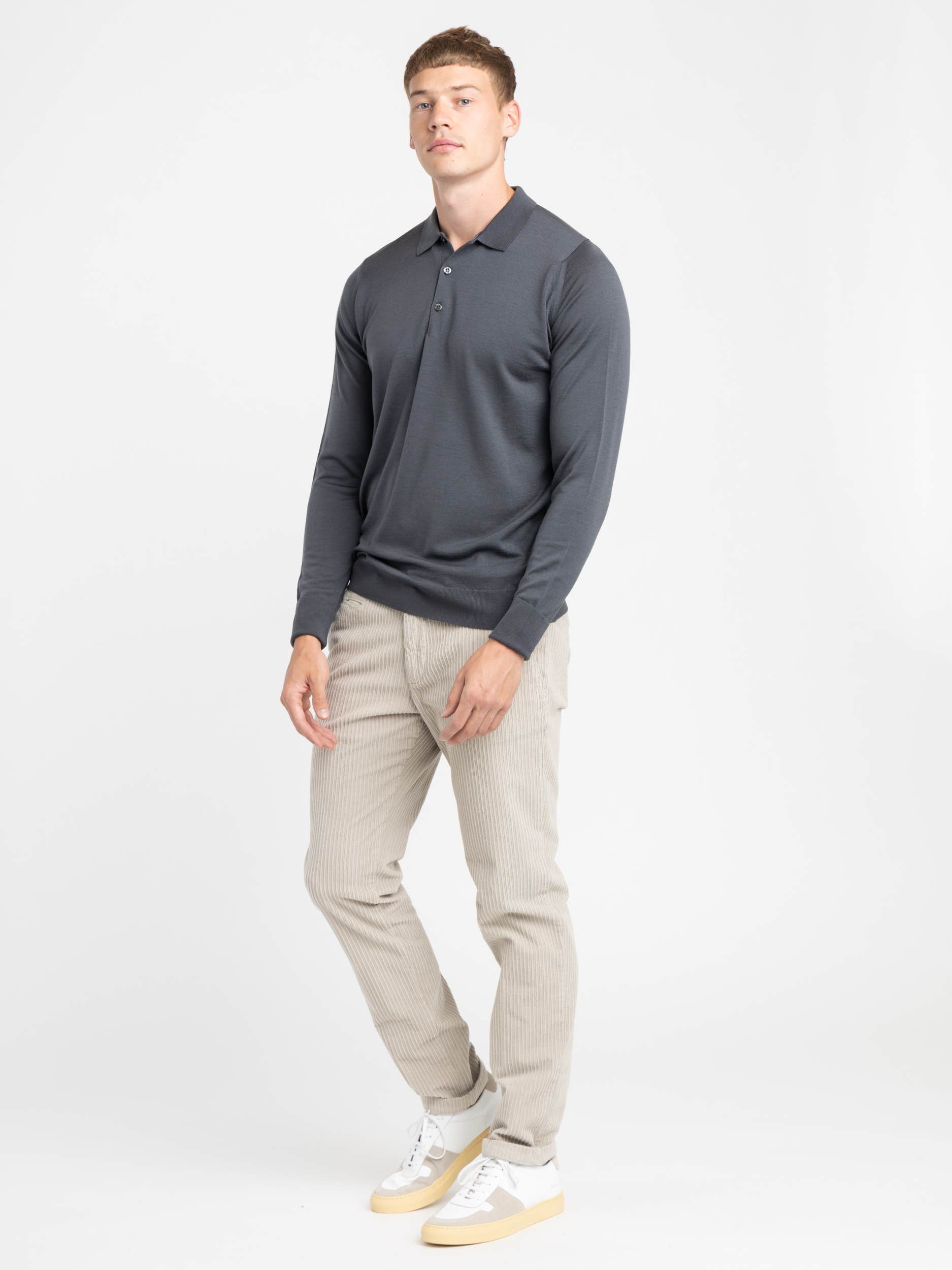 Slate Grey Cotswold Extra Fine Merino Wool Polo Shirt