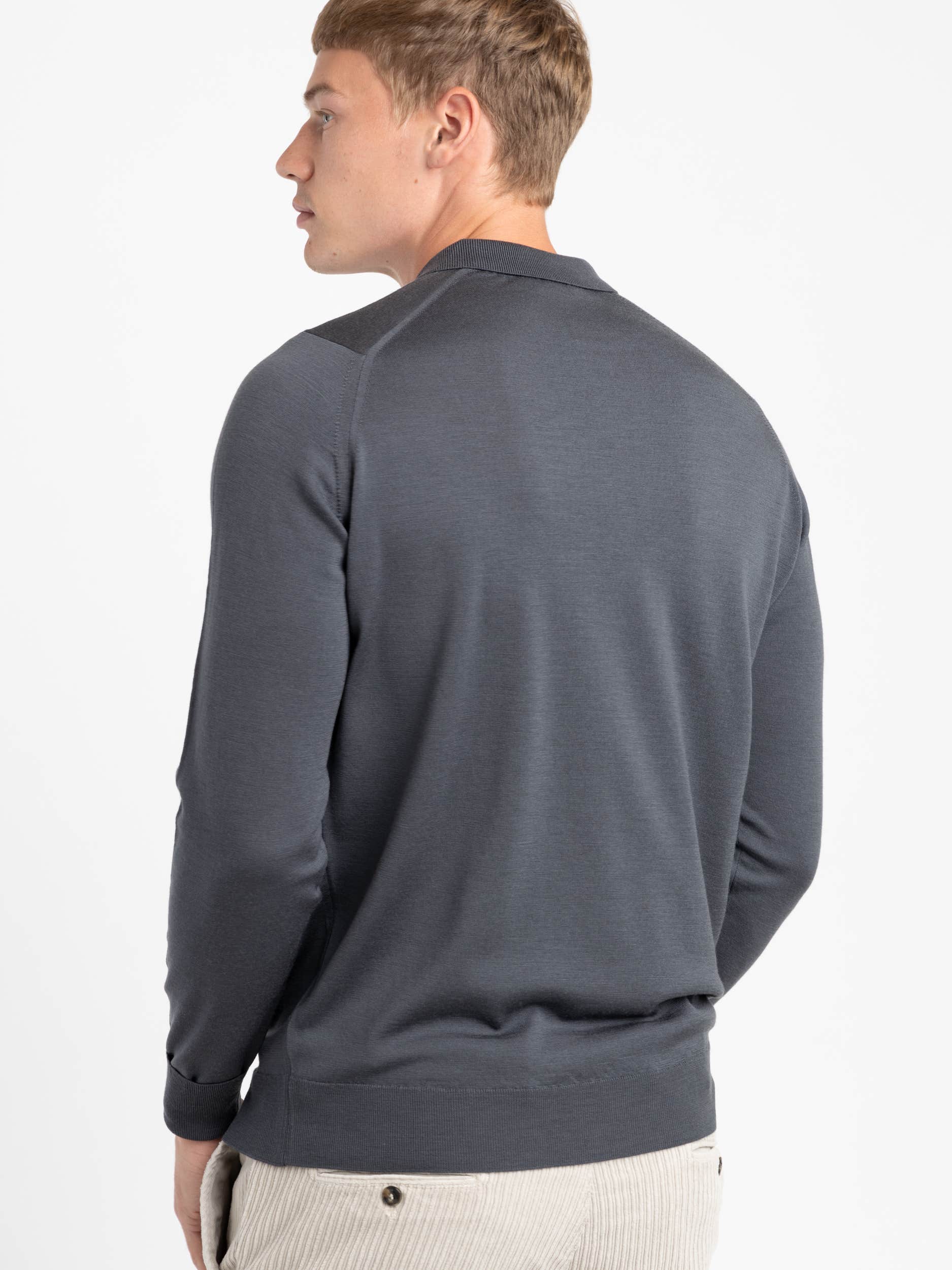 Slate Grey Cotswold Extra Fine Merino Wool Polo Shirt