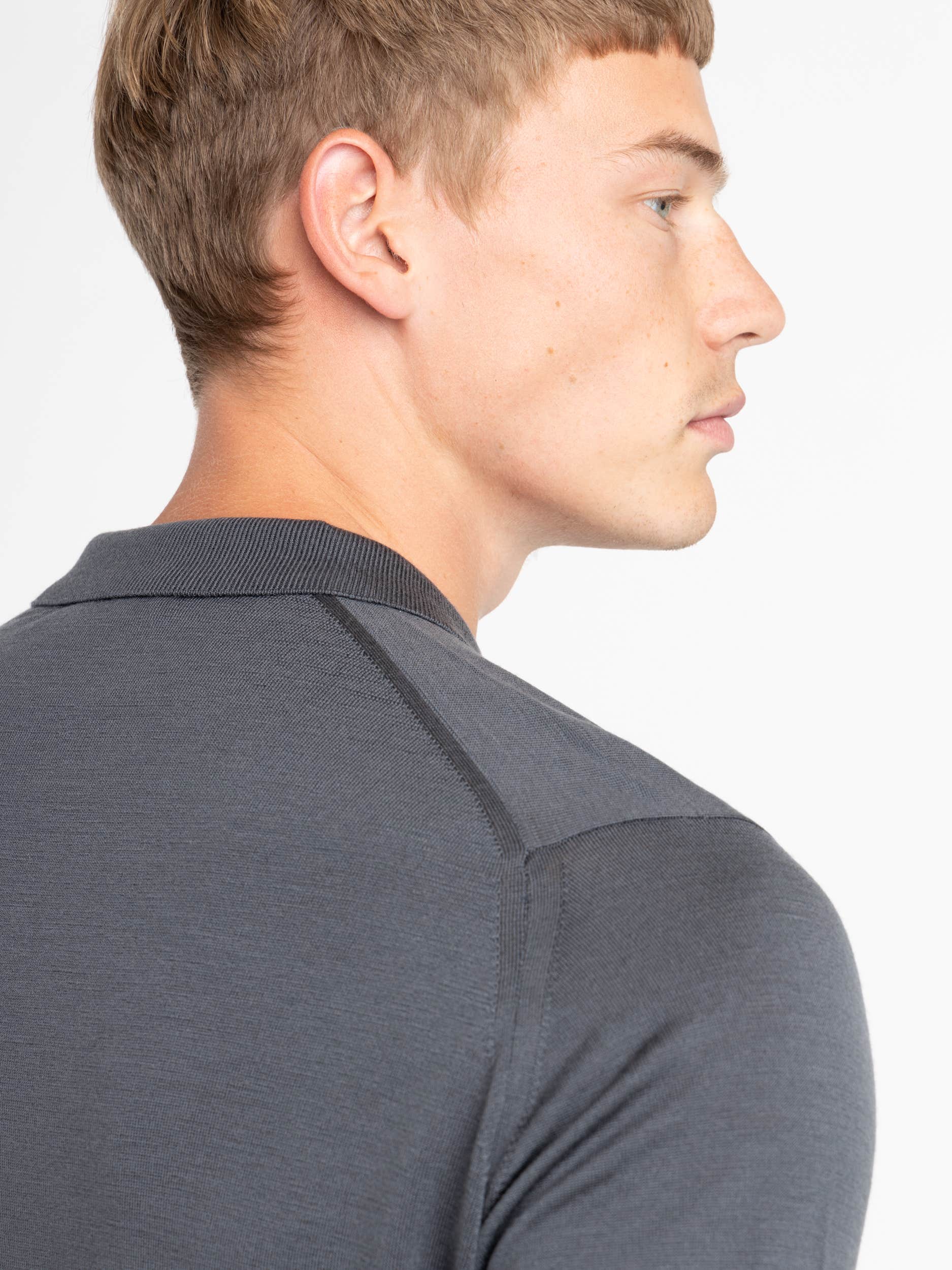 Slate Grey Cotswold Extra Fine Merino Wool Polo Shirt