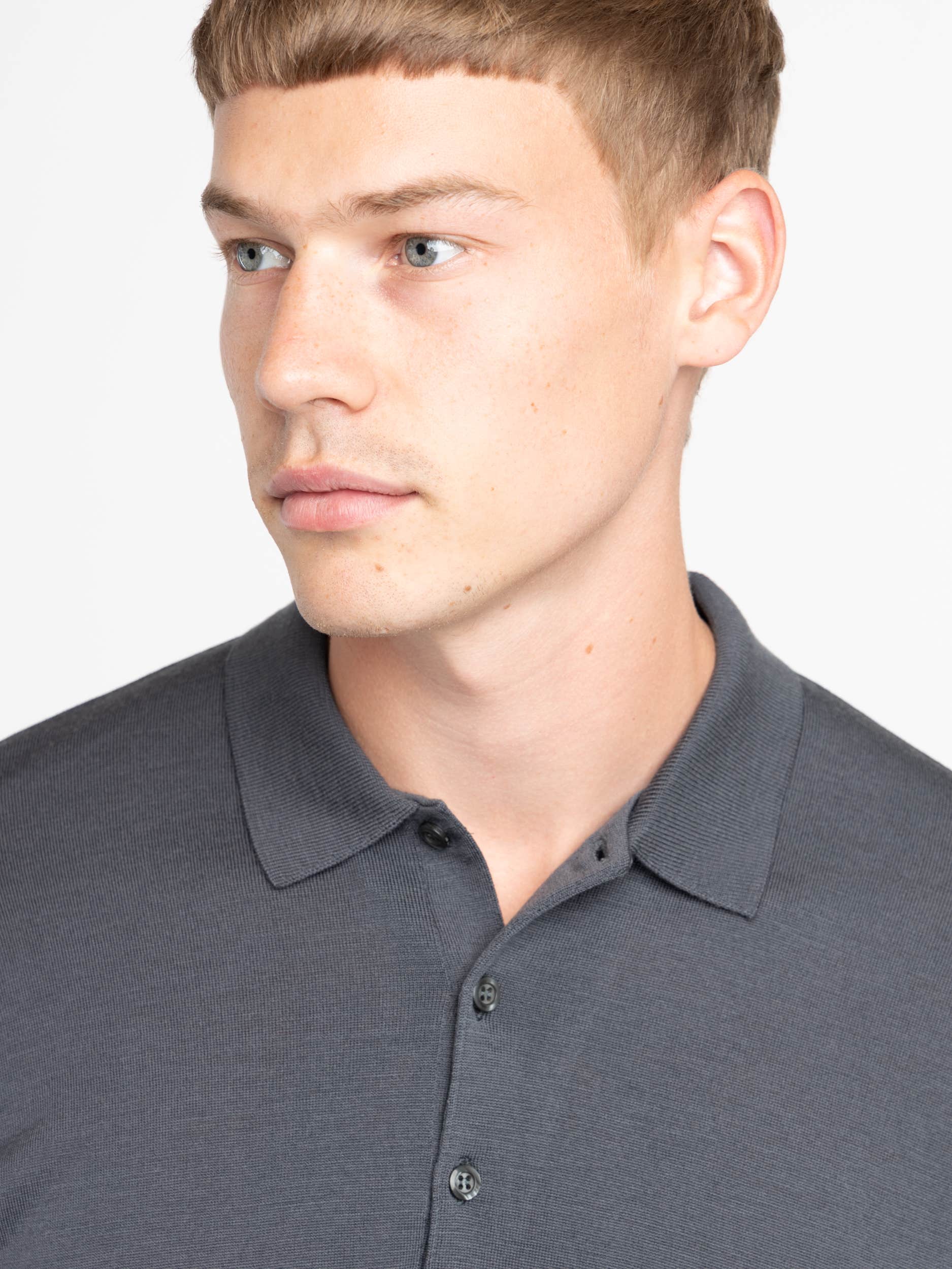 Slate Grey Cotswold Extra Fine Merino Wool Polo Shirt