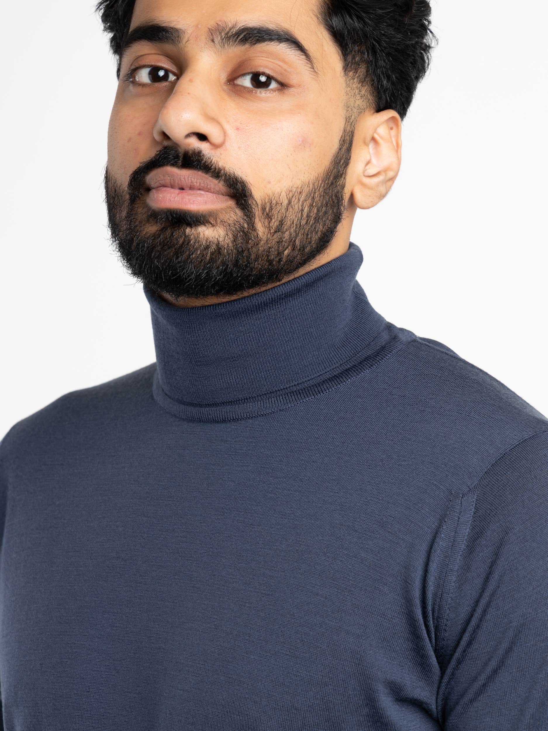 Smoke Blue Wool Richards Roll-neck