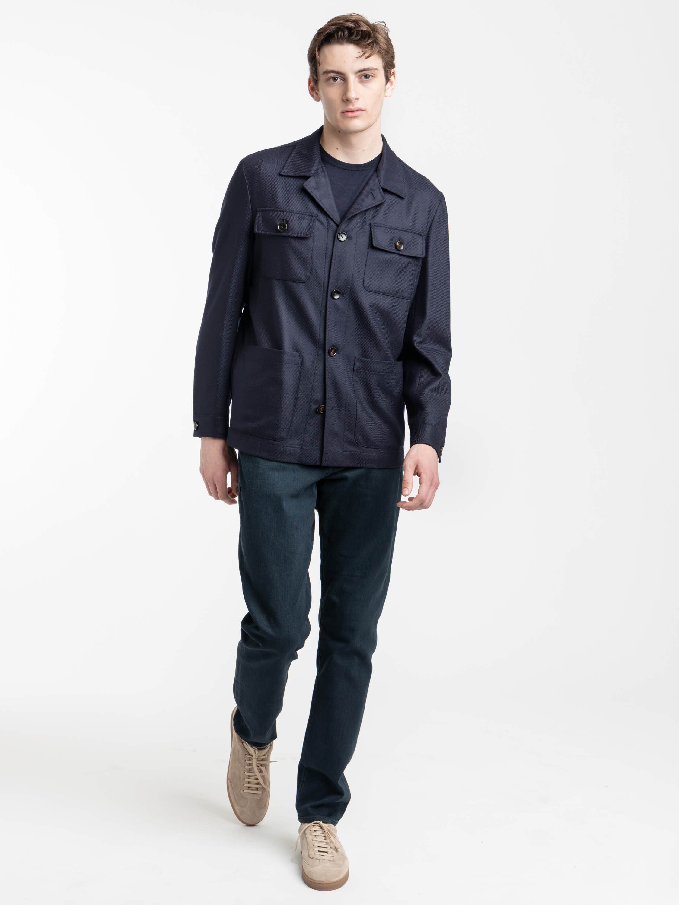 Navy Wool-Silk Chore Jacket