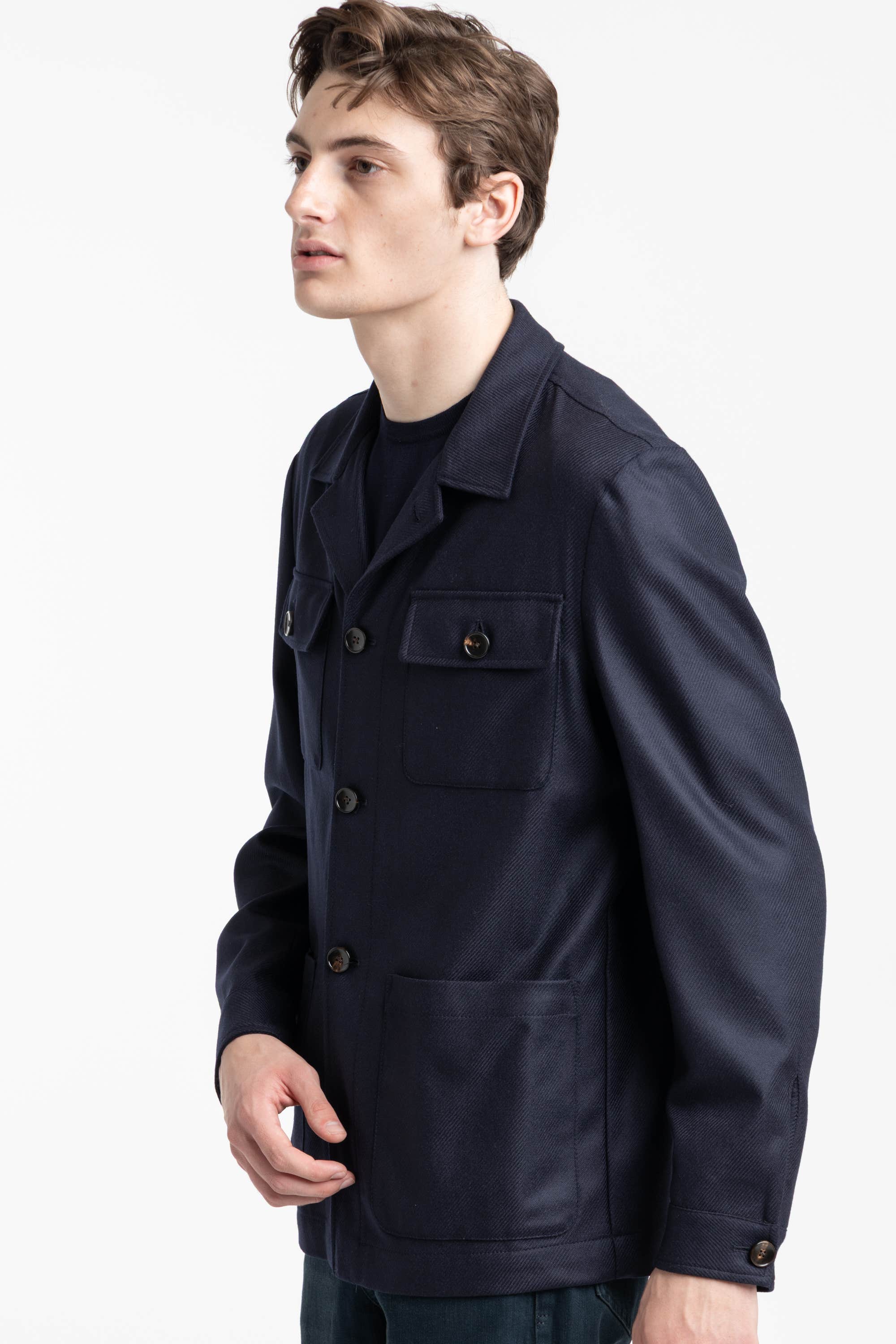 Navy Wool-Silk Chore Jacket