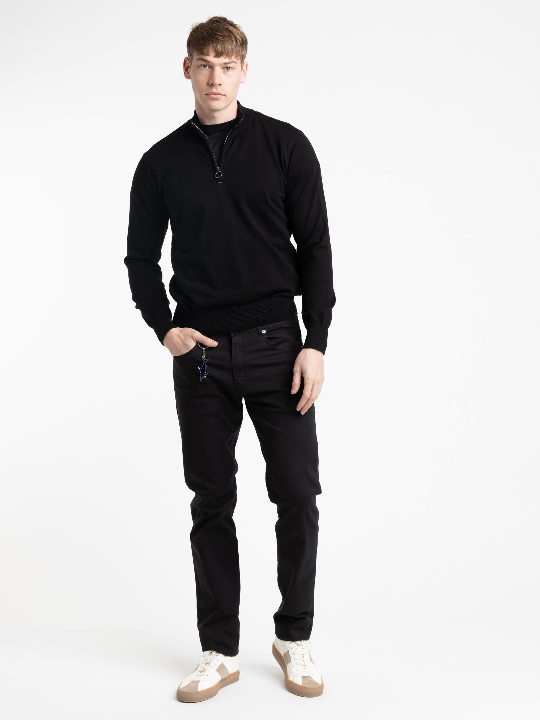 Black Cotton Quarter Zip