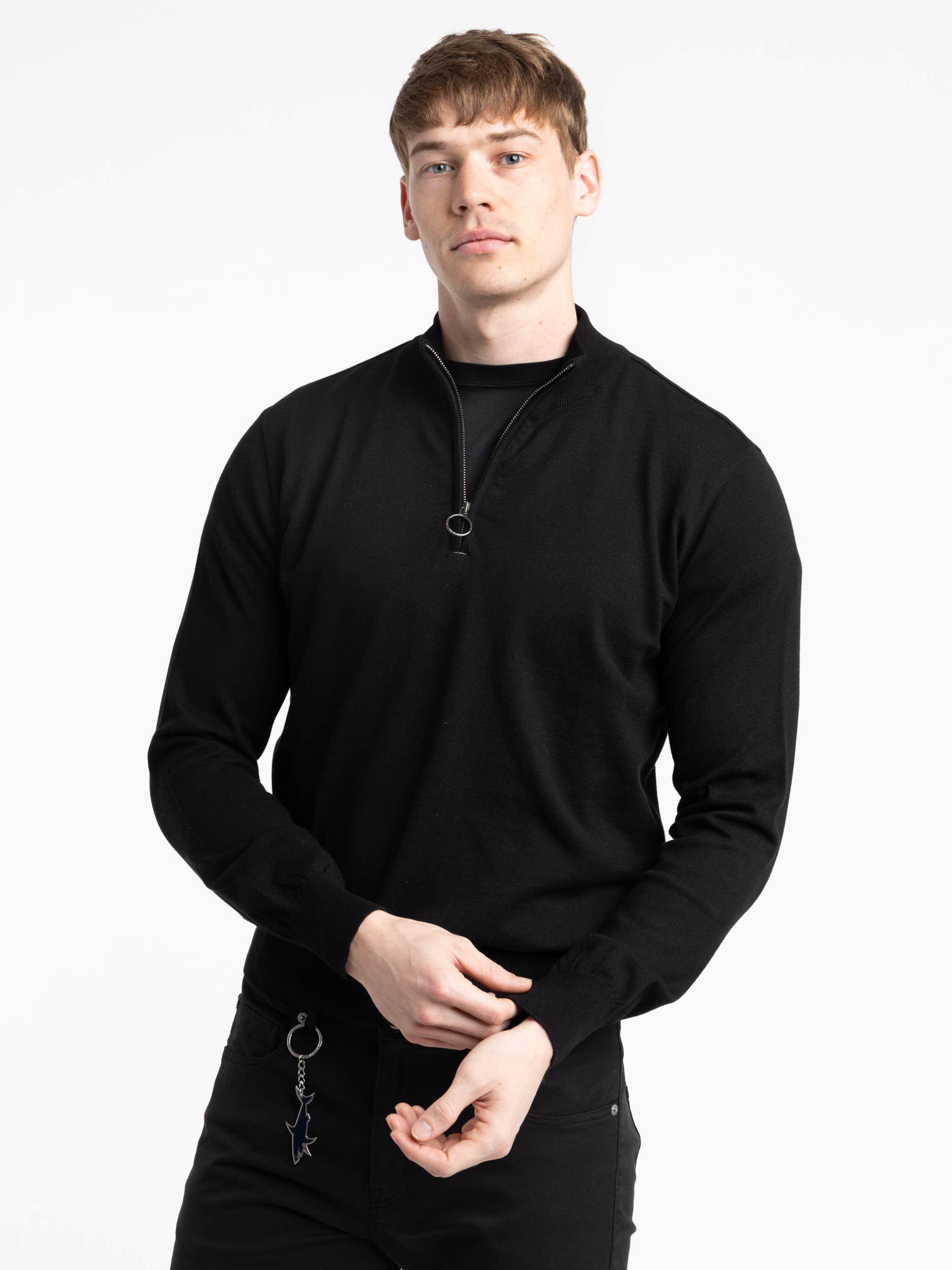 Black Cotton Quarter Zip