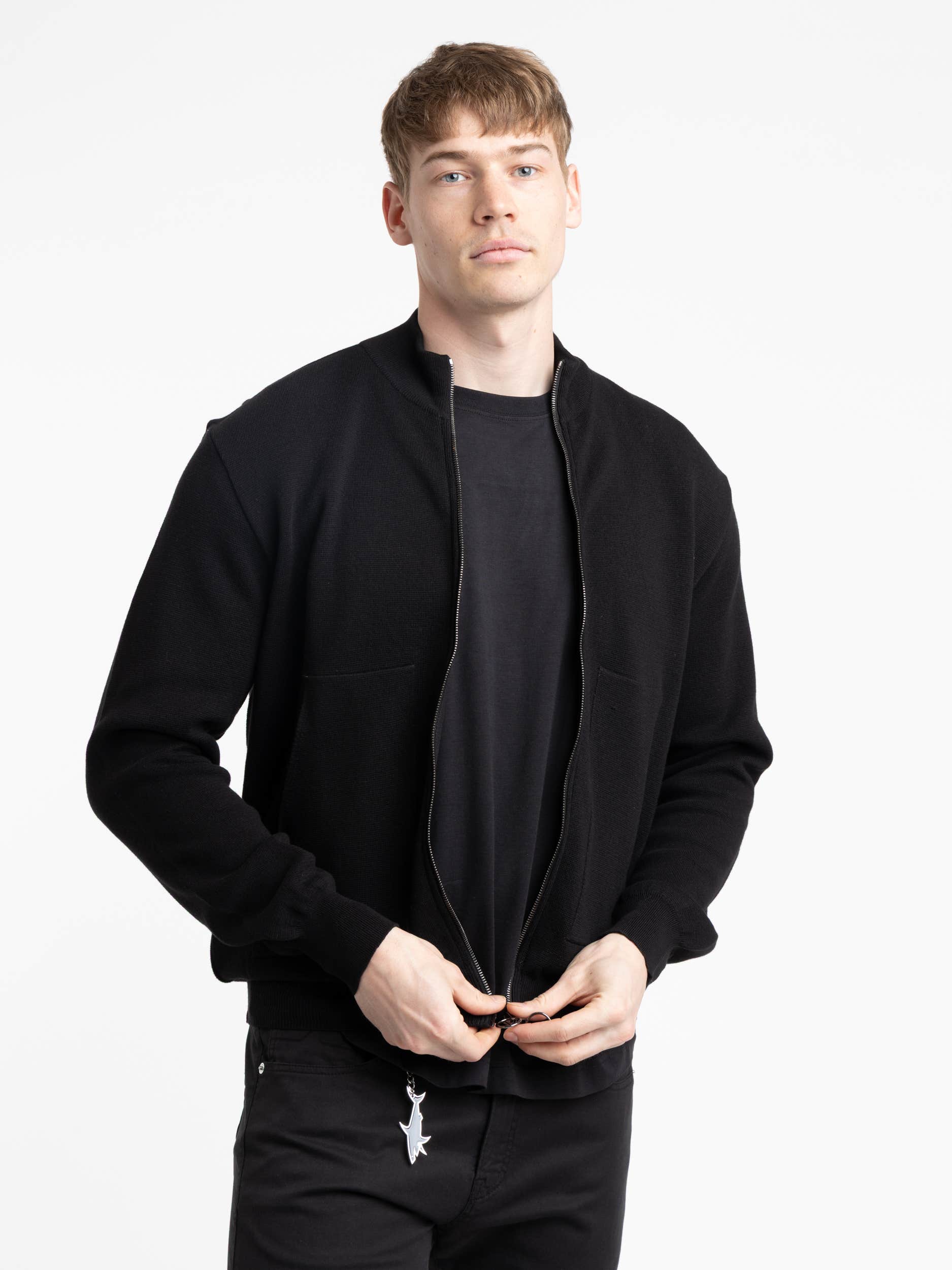 Black Full Cotton Zip Sweater
