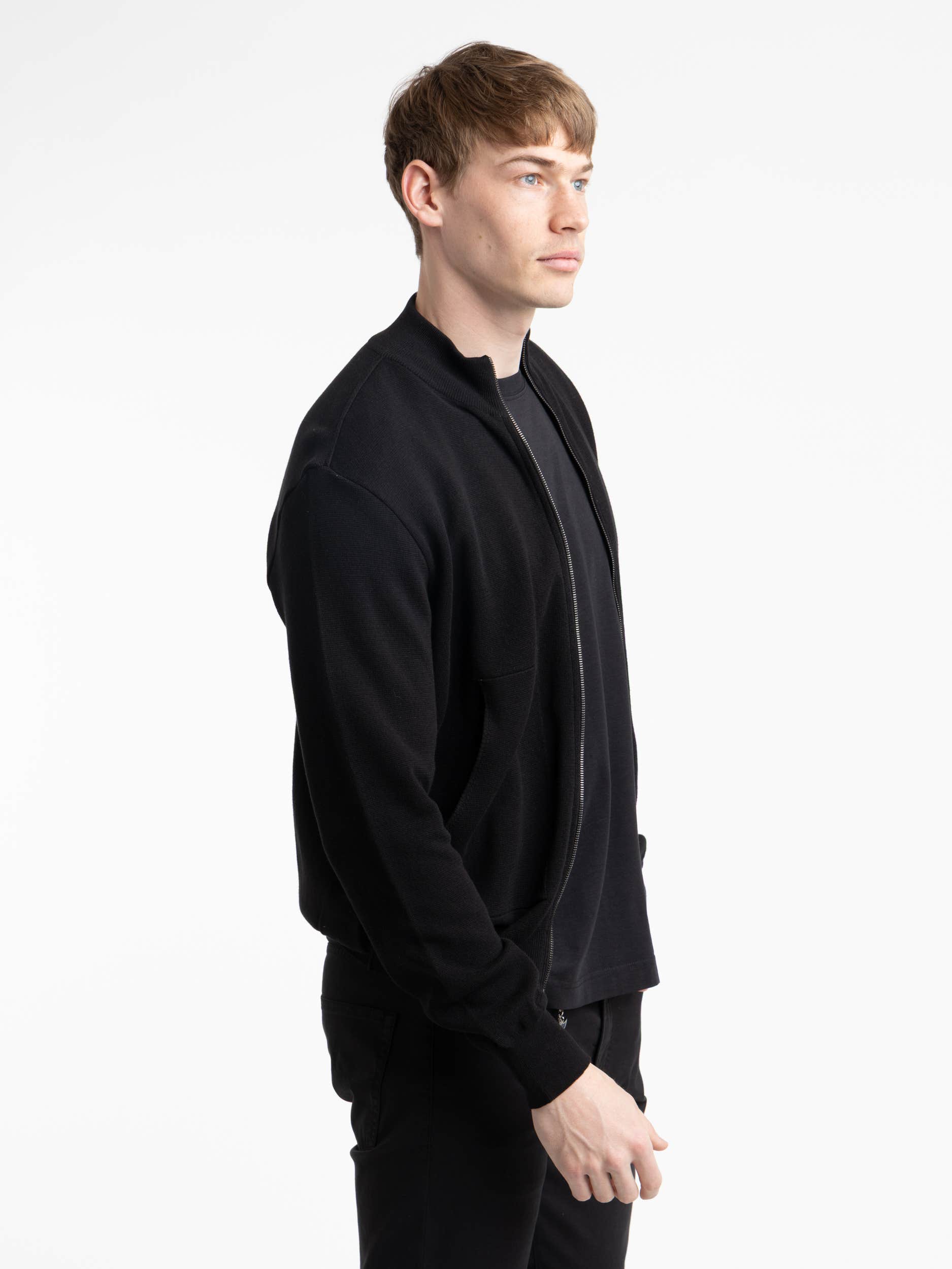Black Full Cotton Zip Sweater