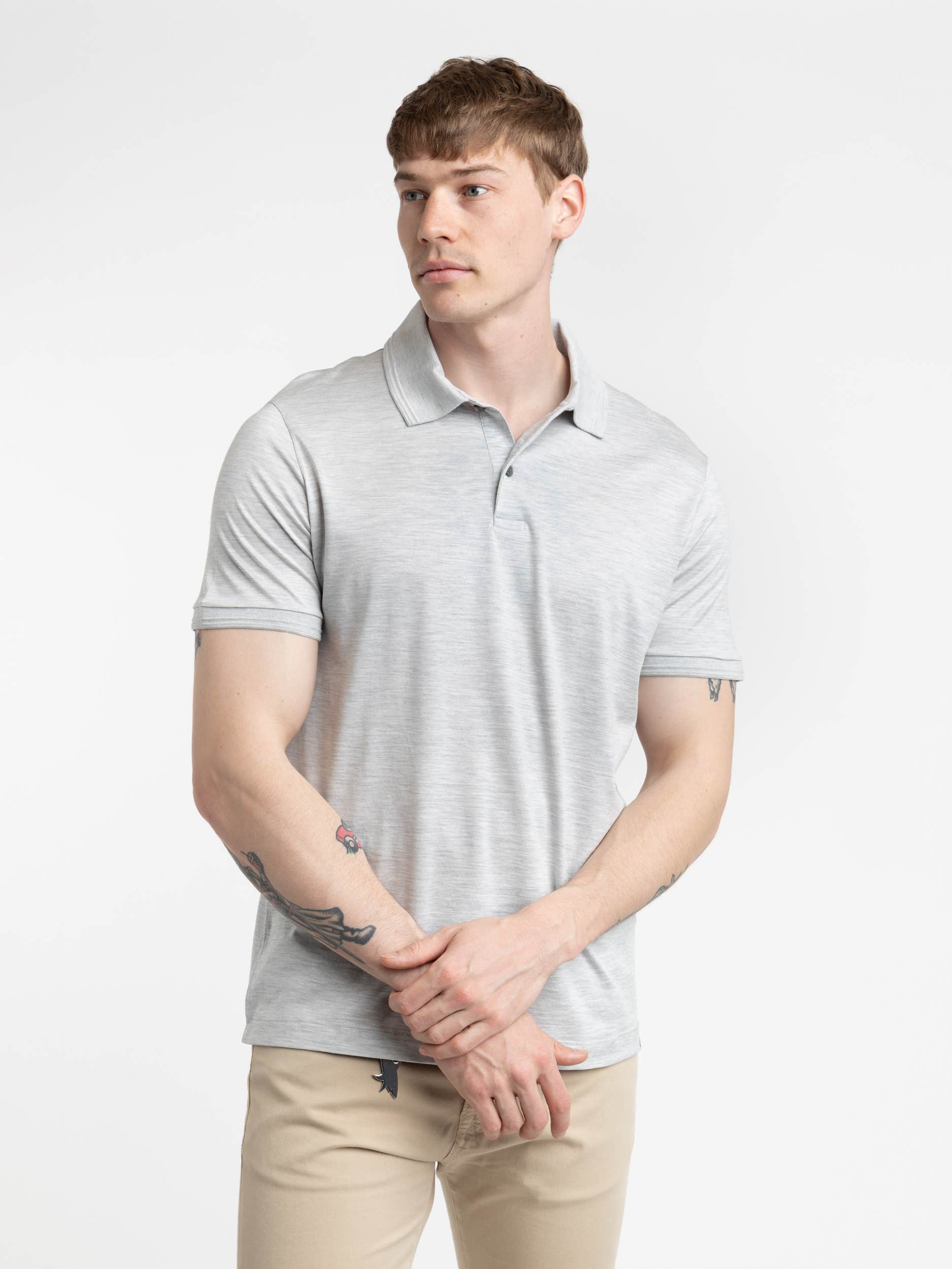Grey Cotton Silk Polo Shirt