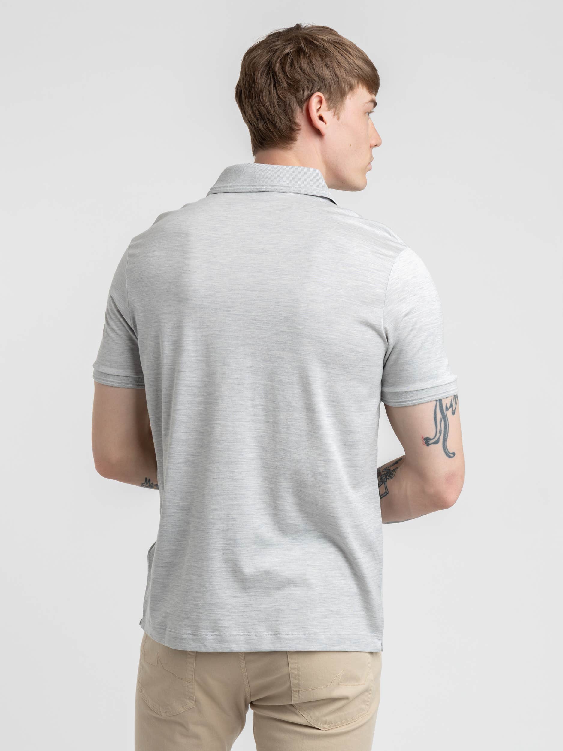 Grey Cotton Silk Polo Shirt