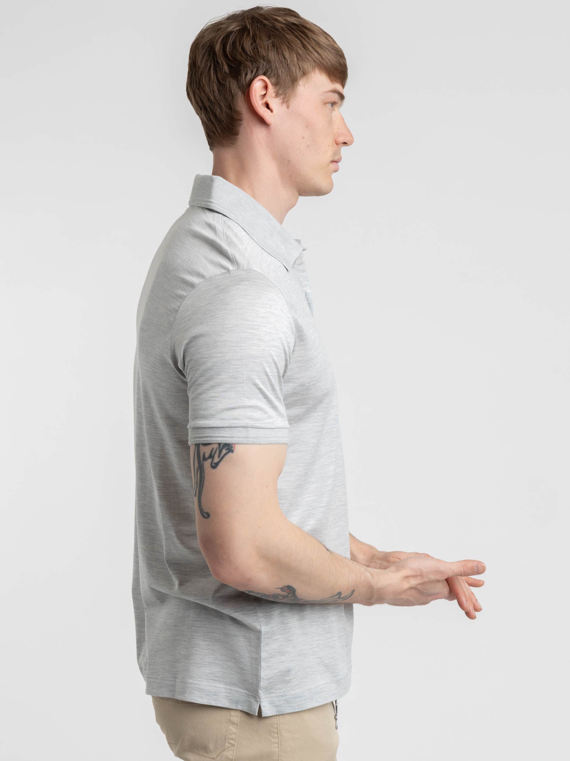 Grey Cotton Silk Polo Shirt