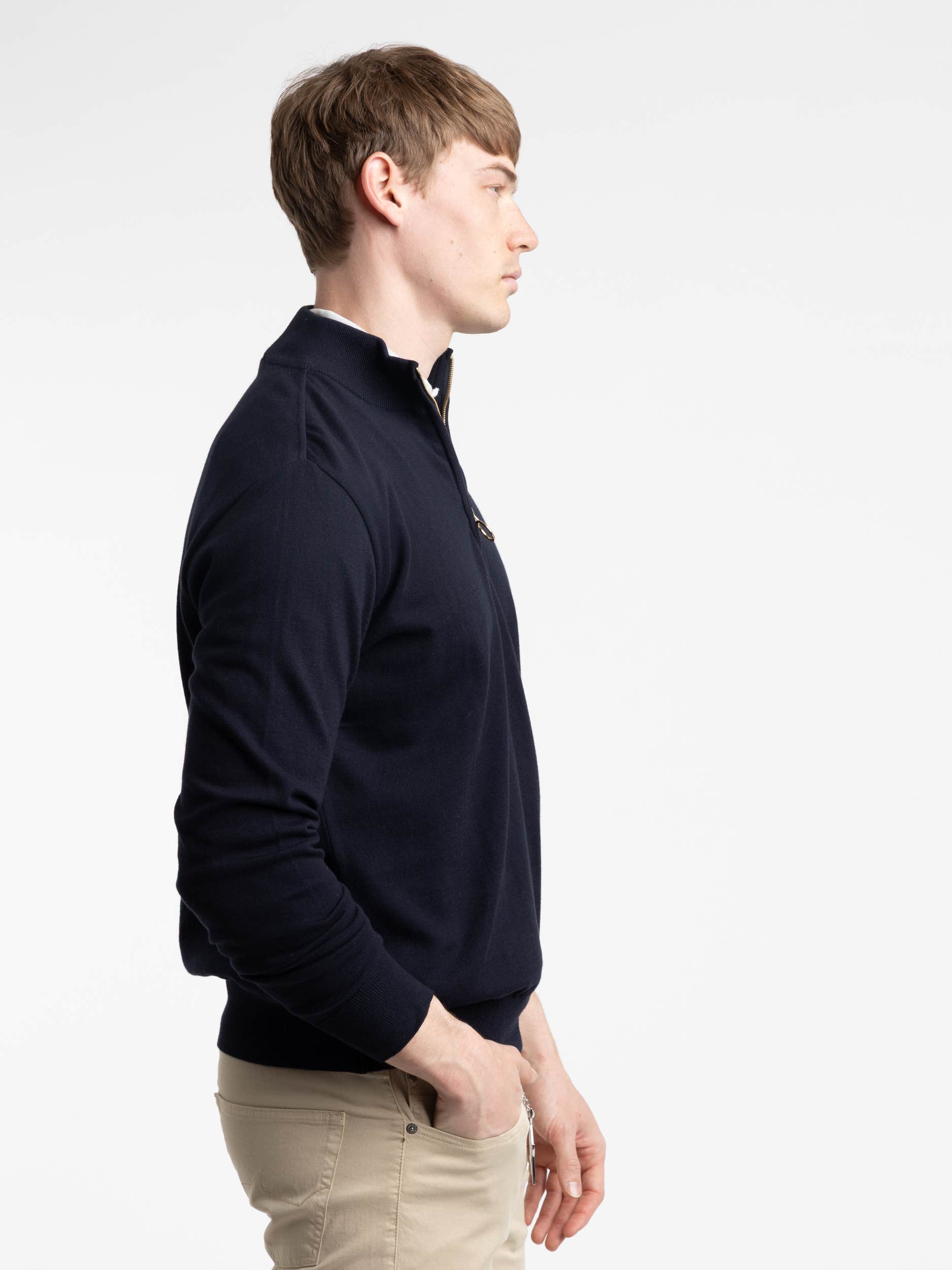 Navy Cotton Quarter Gold Zip Sweater