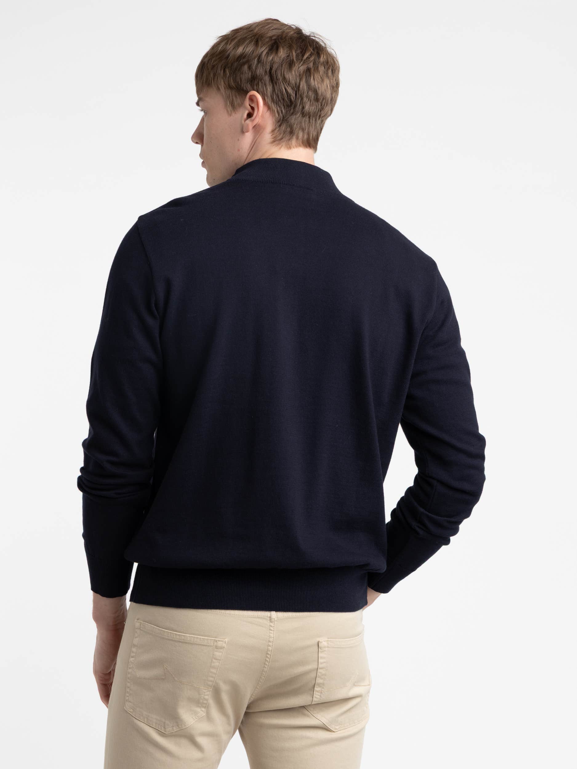 Navy Cotton Quarter Gold Zip Sweater