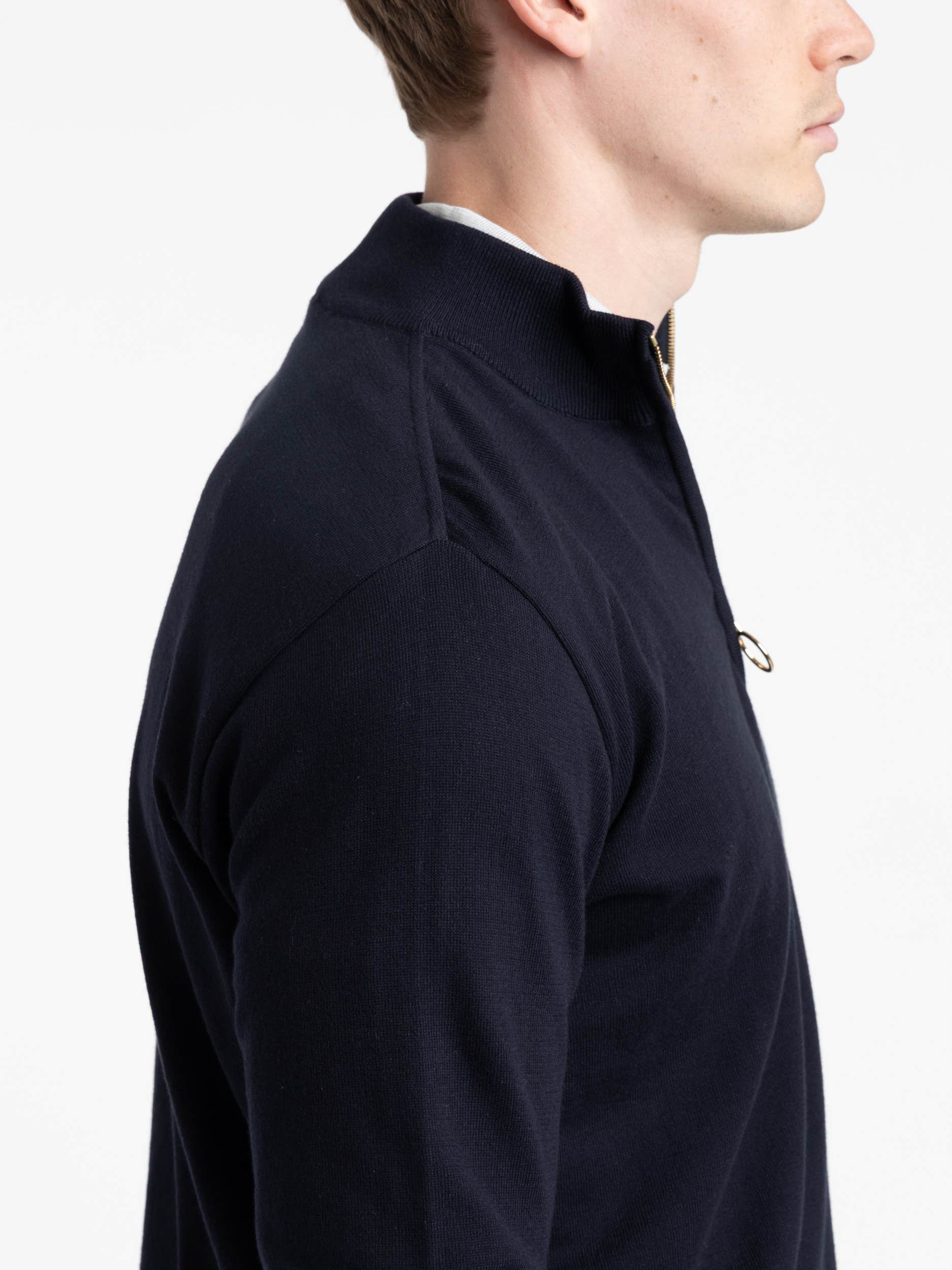 Navy Cotton Quarter Gold Zip Sweater