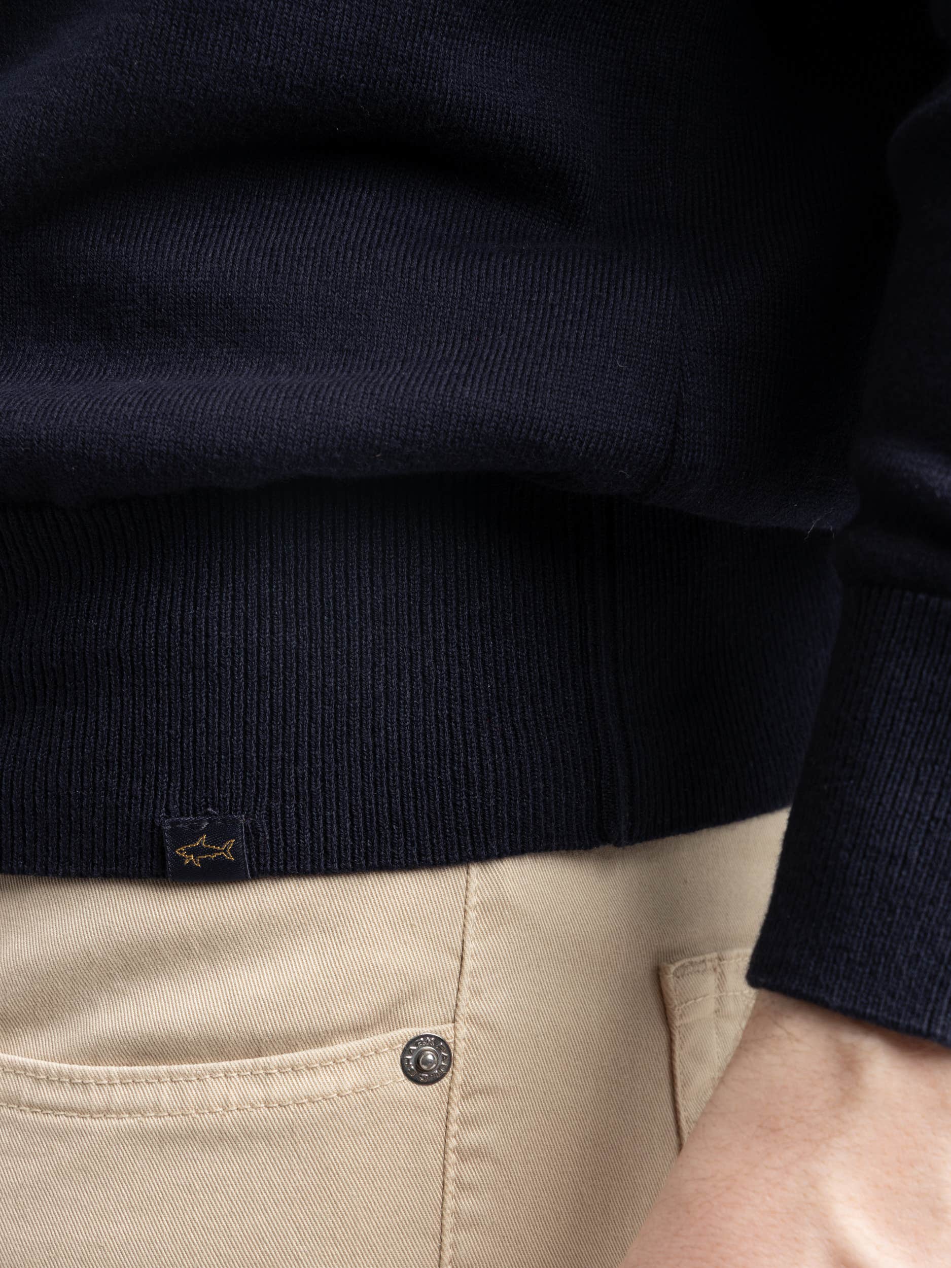 Navy Cotton Quarter Gold Zip Sweater