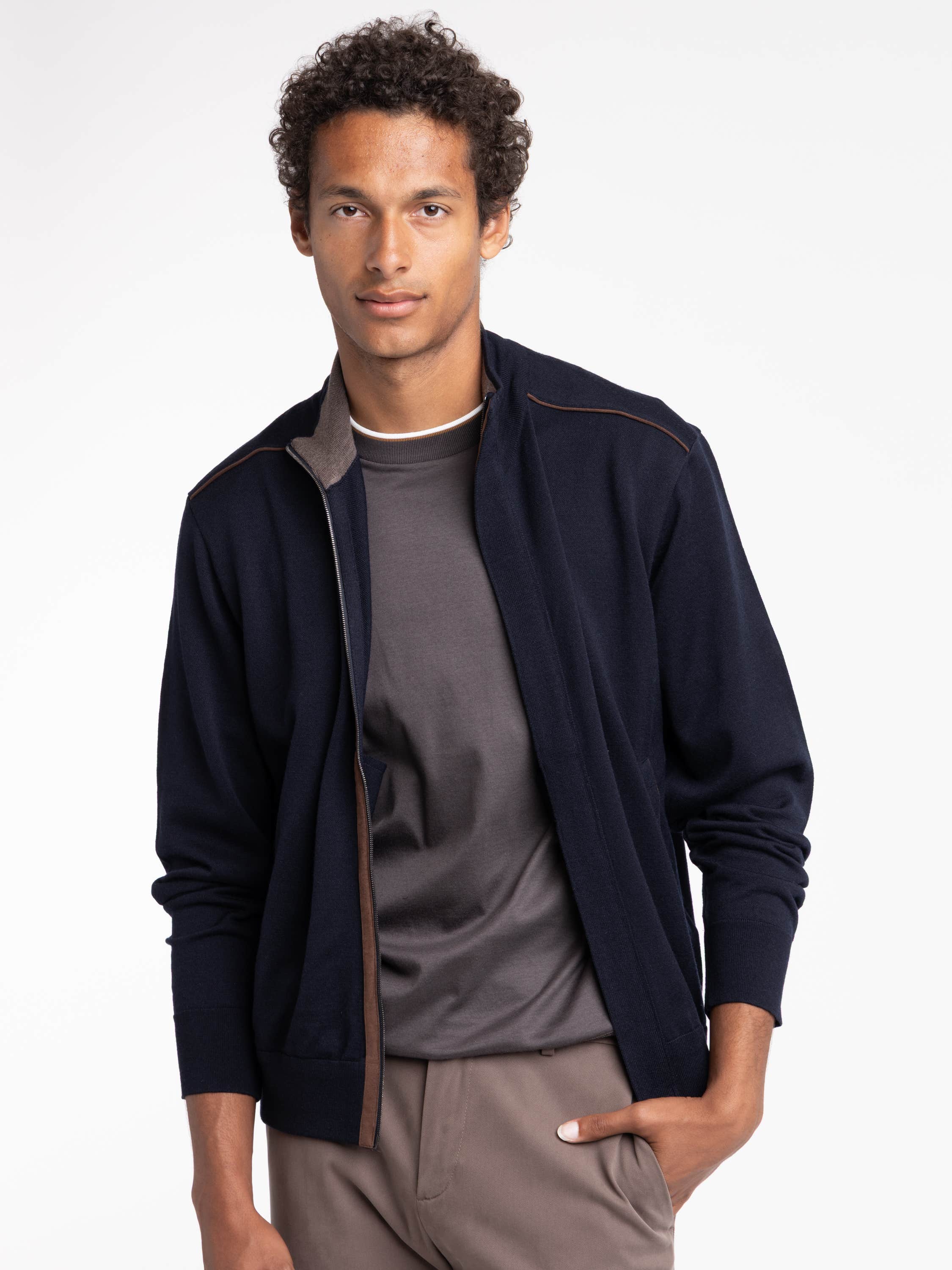 Navy Cardigan Sweater With Zip