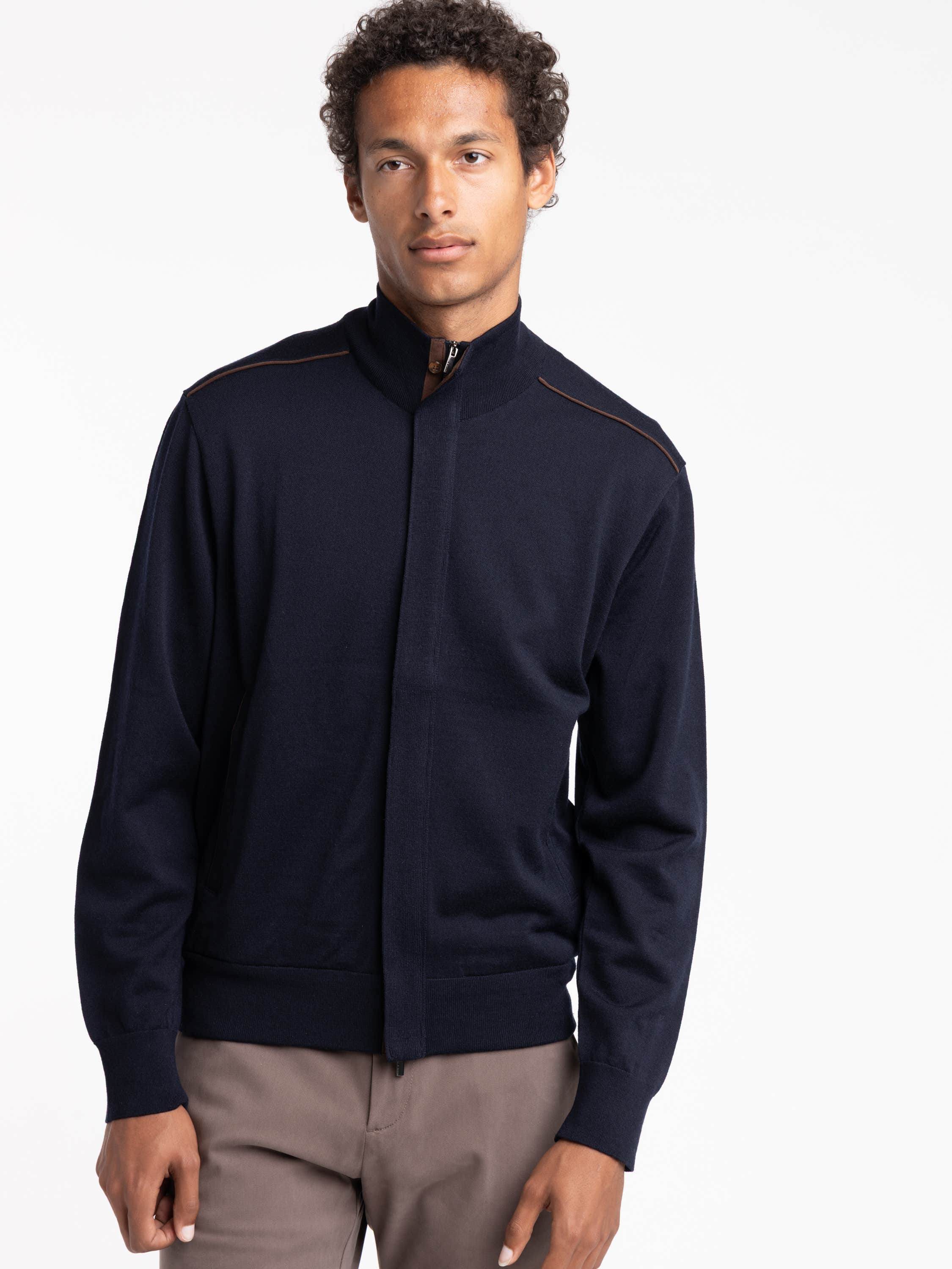 Navy Cardigan Sweater With Zip