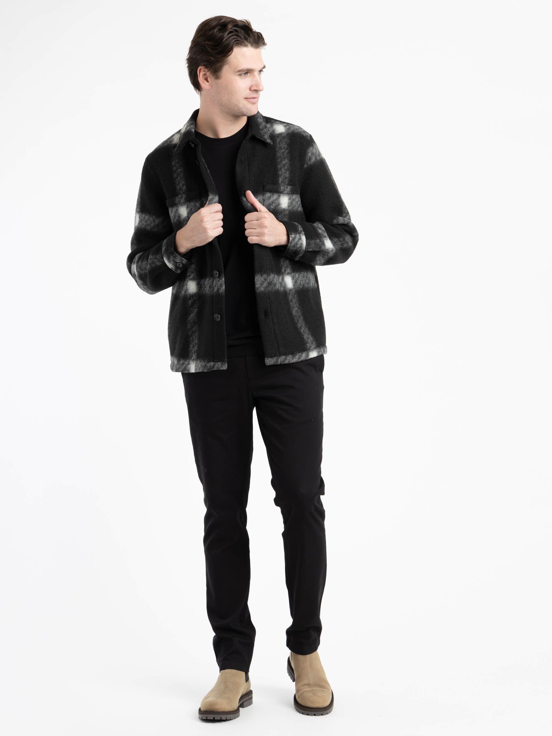 Black Check Fleece Overshirt