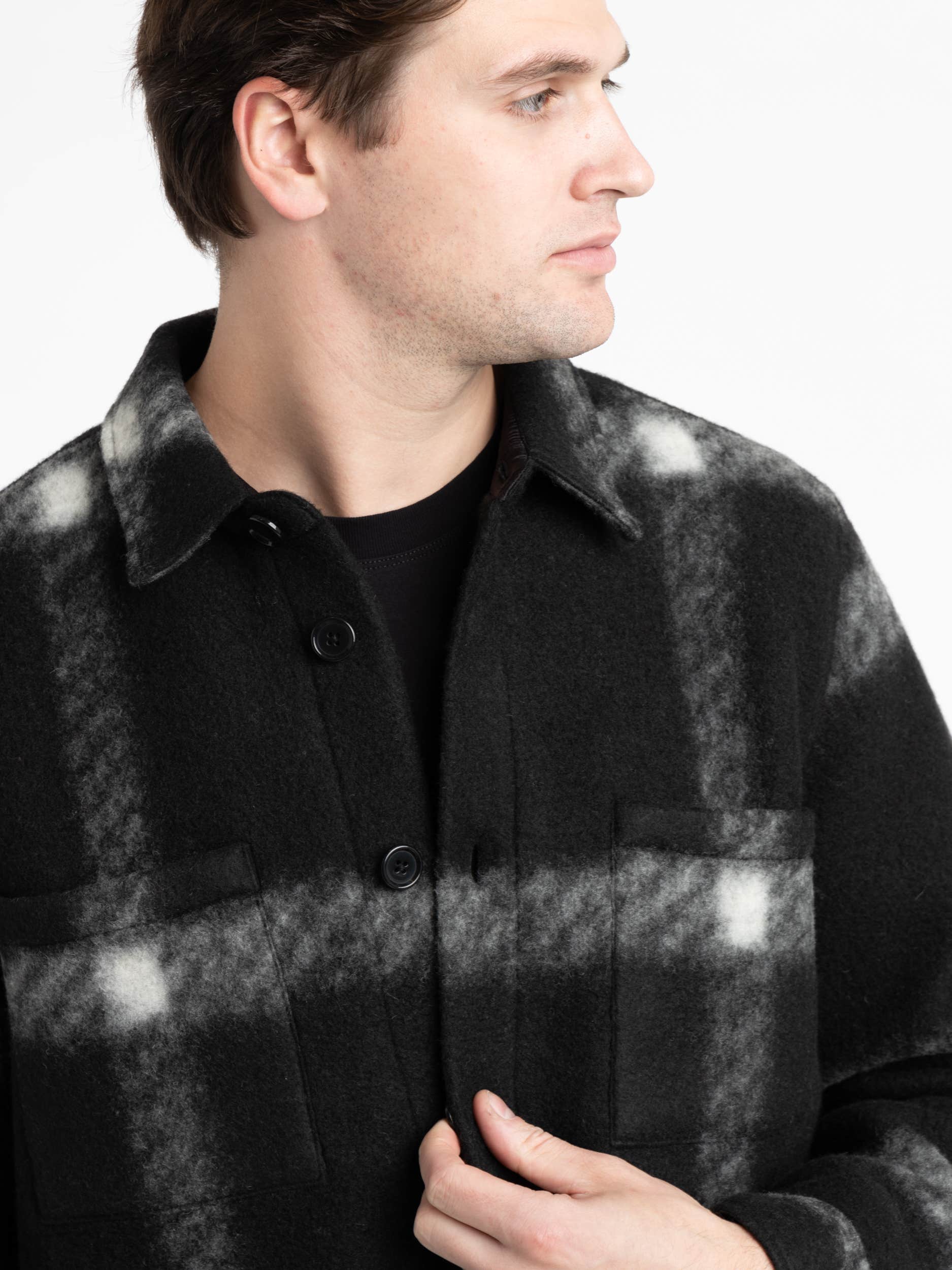 Black Check Fleece Overshirt