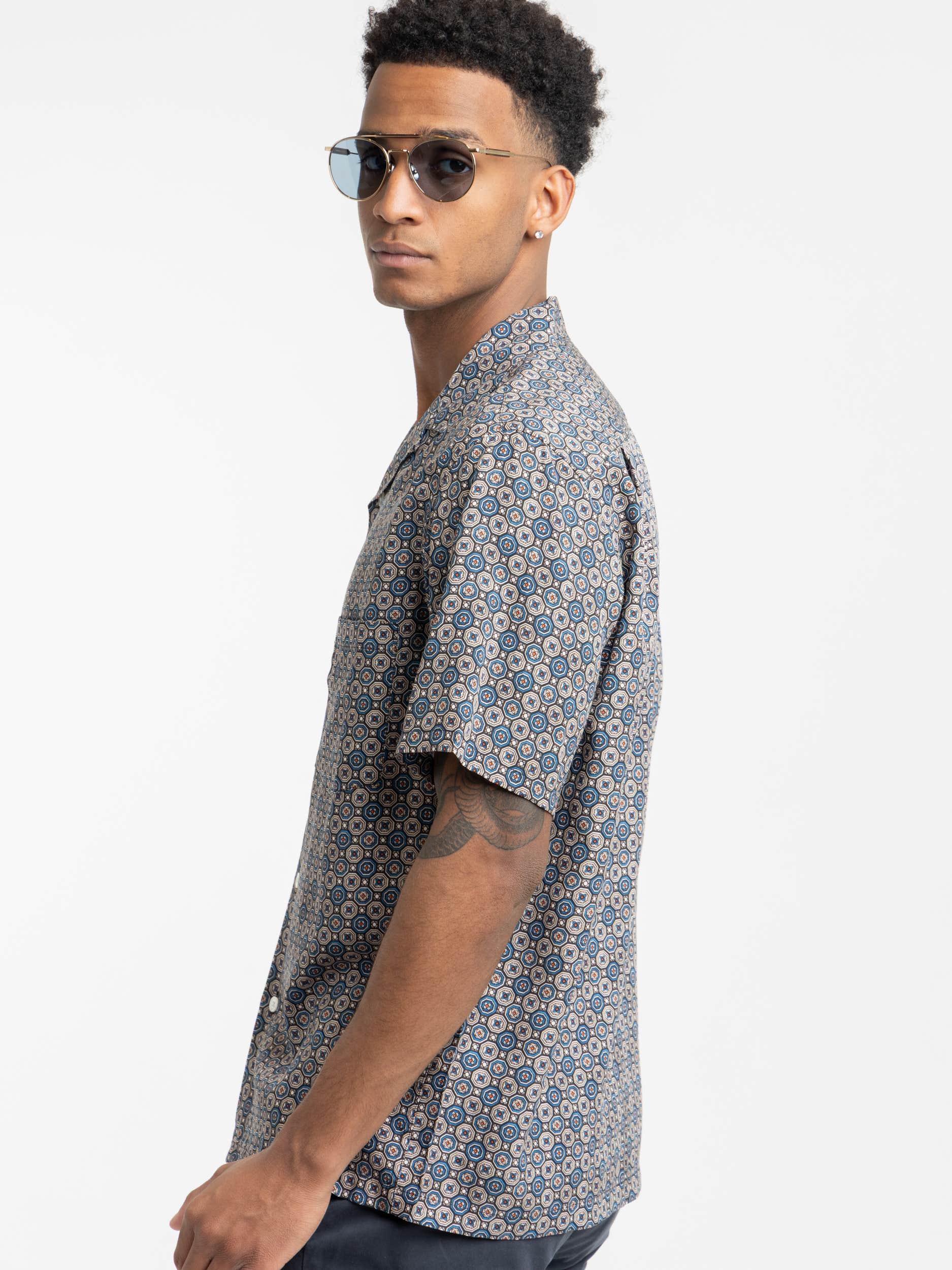 Conte Geometric Print Cobalt Blue Shirt