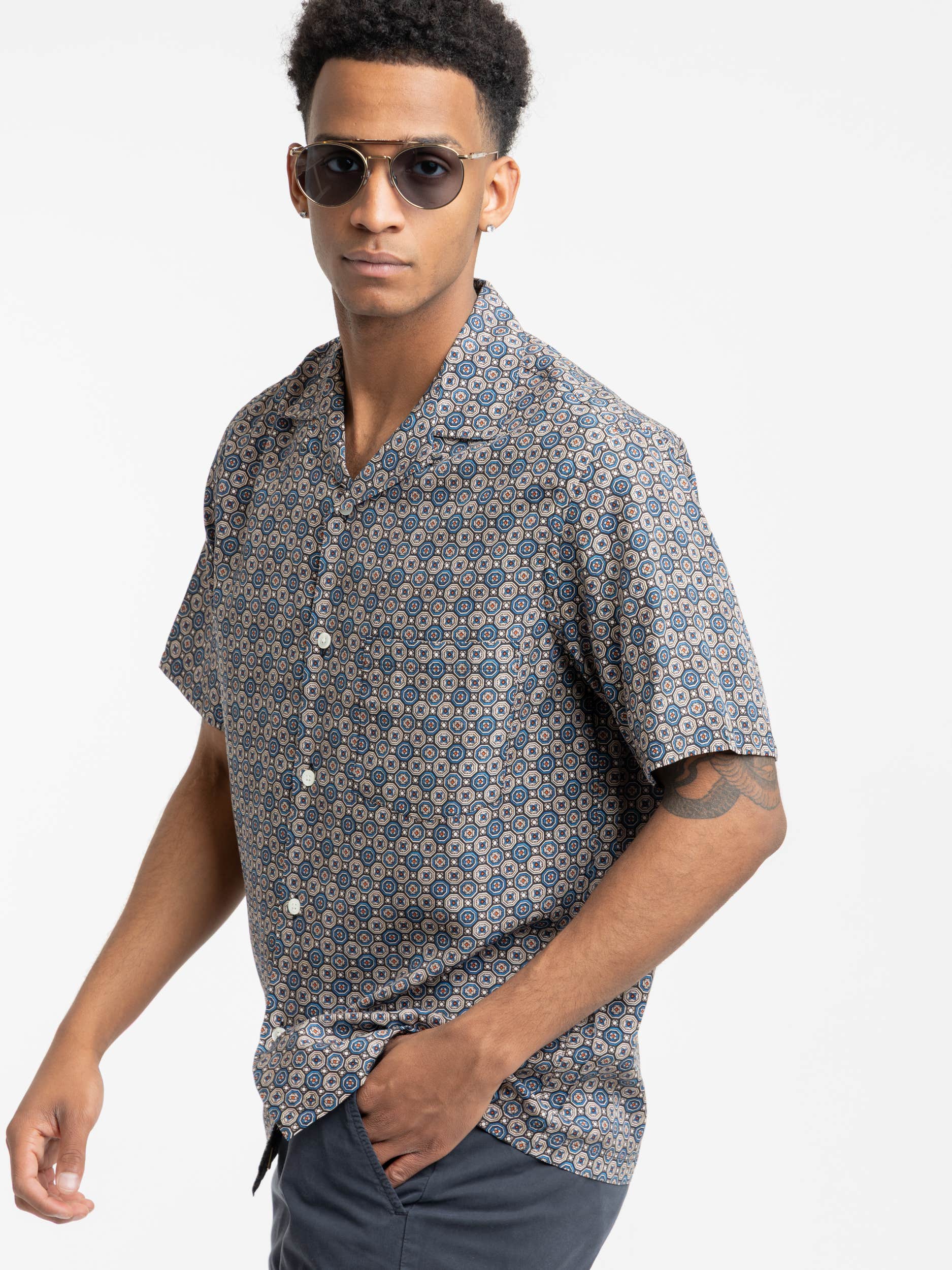 Conte Geometric Print Cobalt Blue Shirt
