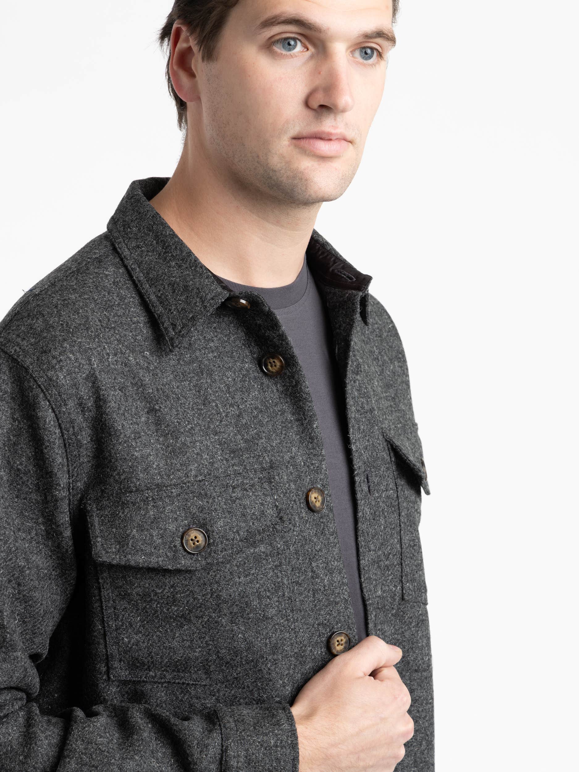 Grey Wool Field Overshirt