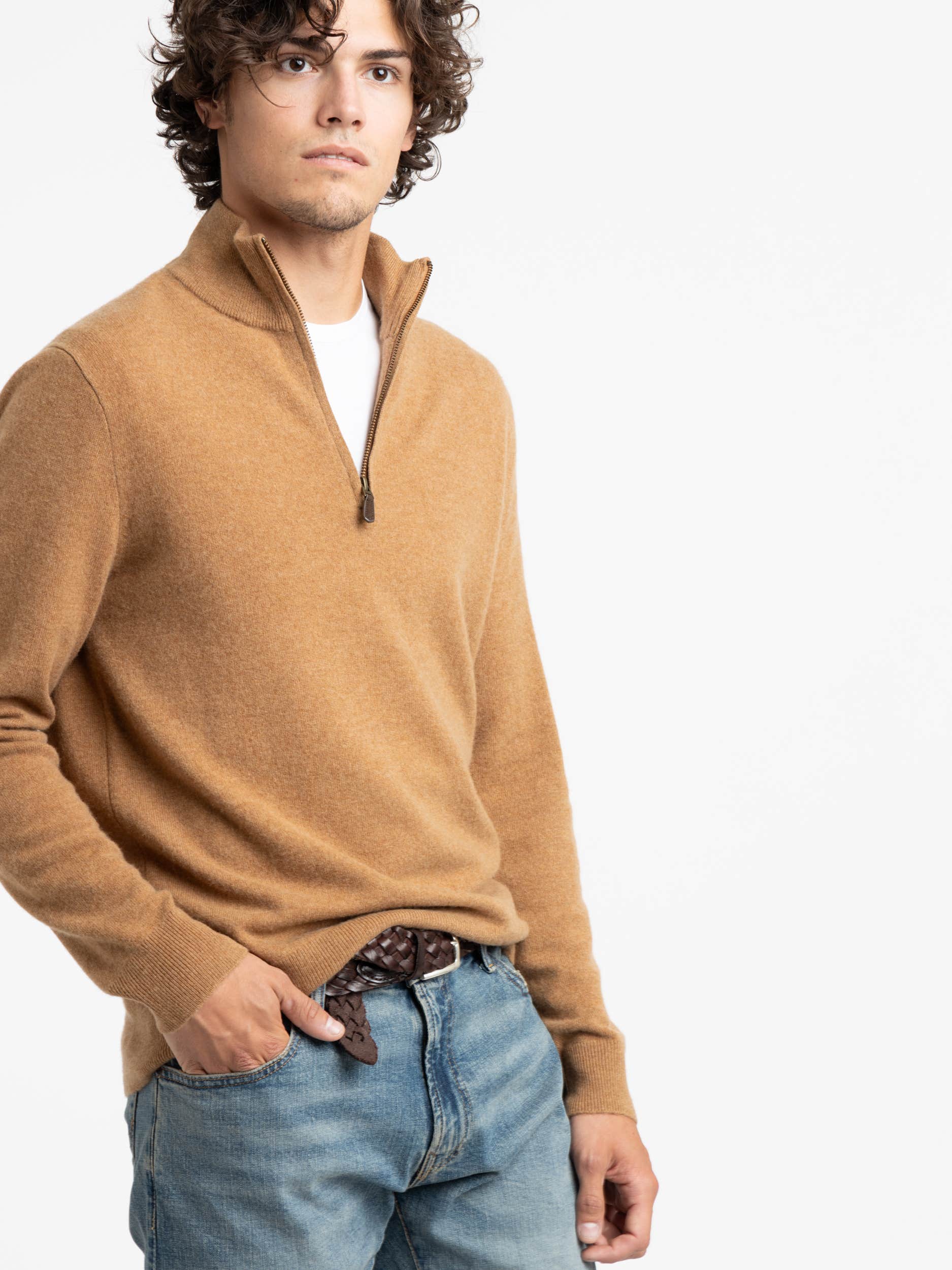 Camel Wool Quarter Zip