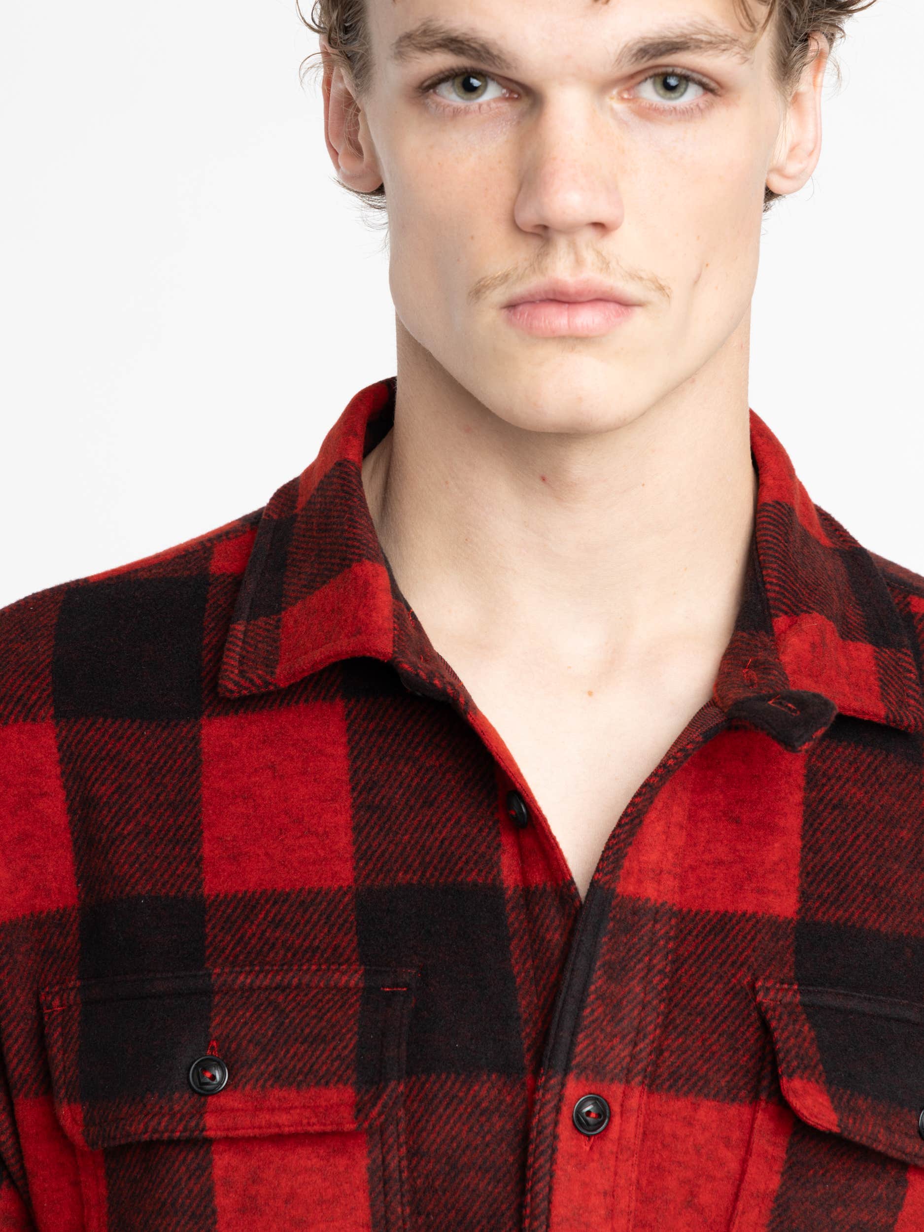 Red Classic Fit Plaid Knit Flannel Workshirt