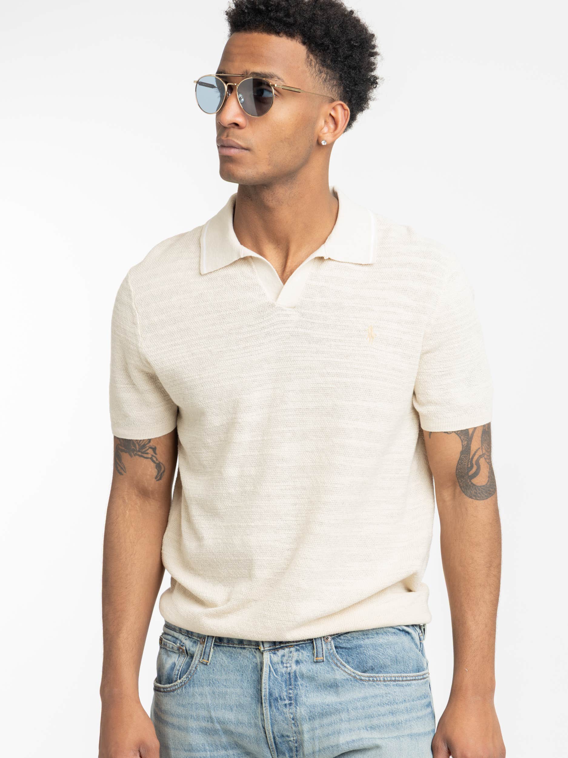 Cream Textured Cotton-Linen Sweater Shirt