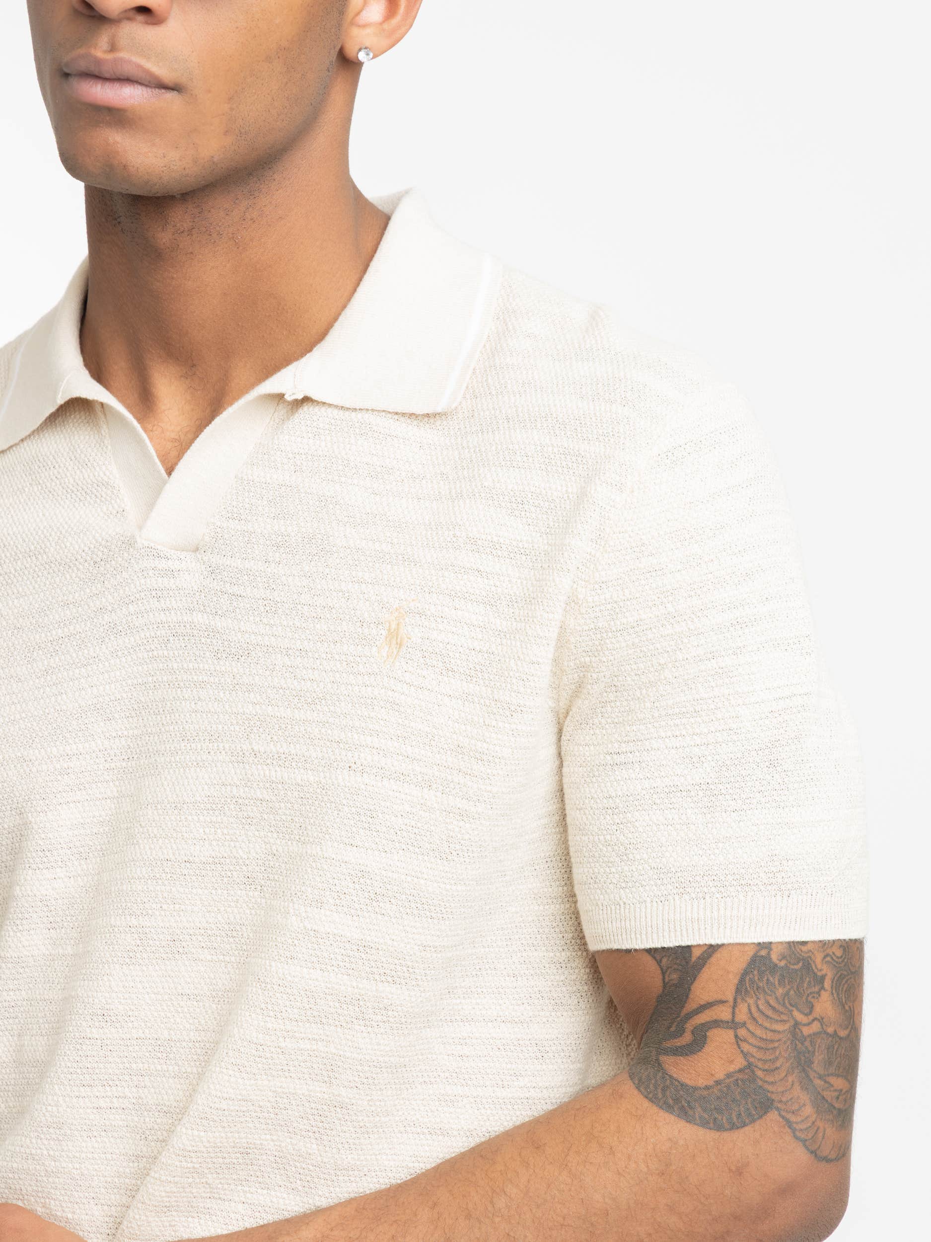 Cream Textured Cotton-Linen Sweater Shirt