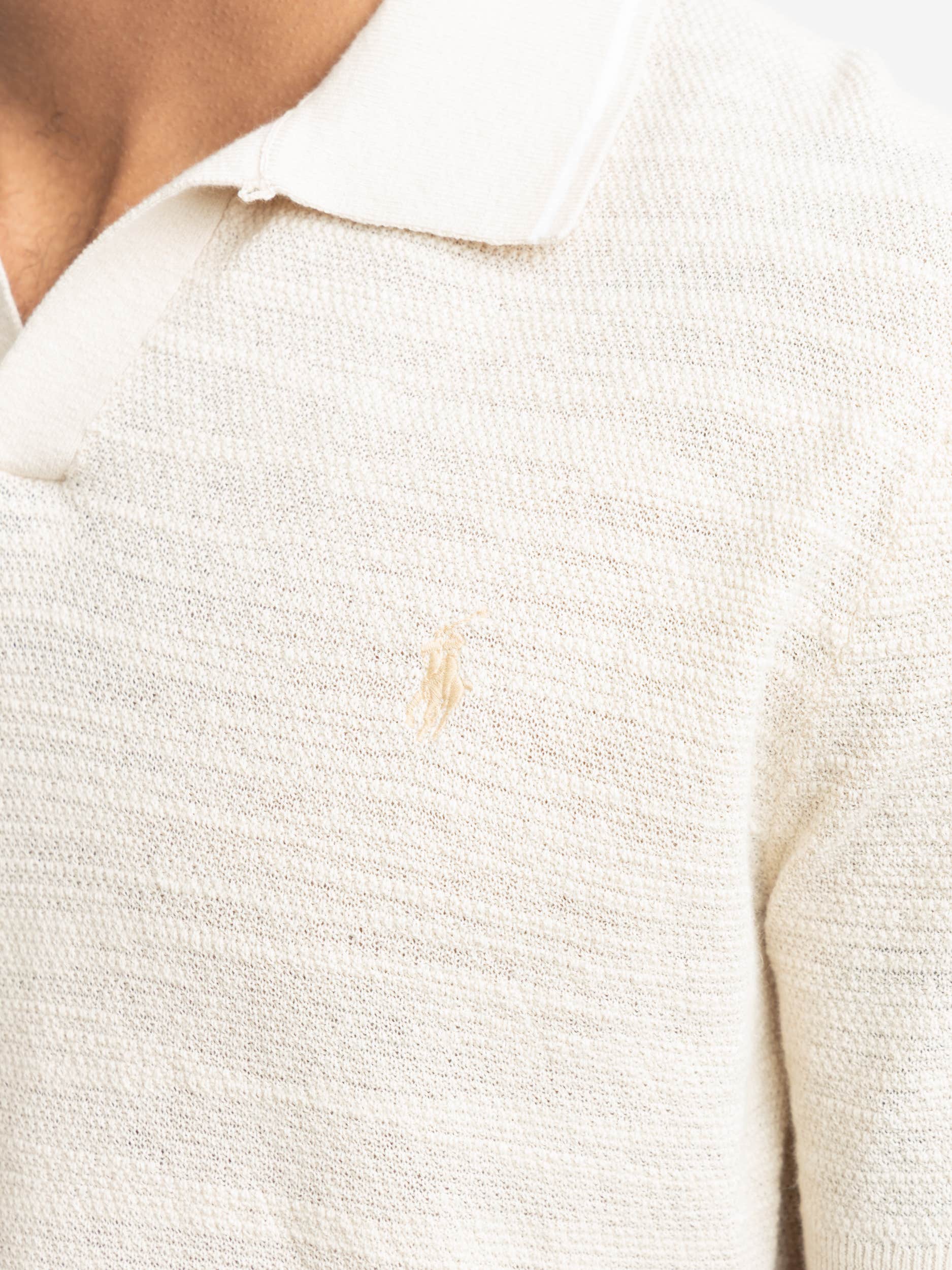 Cream Textured Cotton-Linen Sweater Shirt