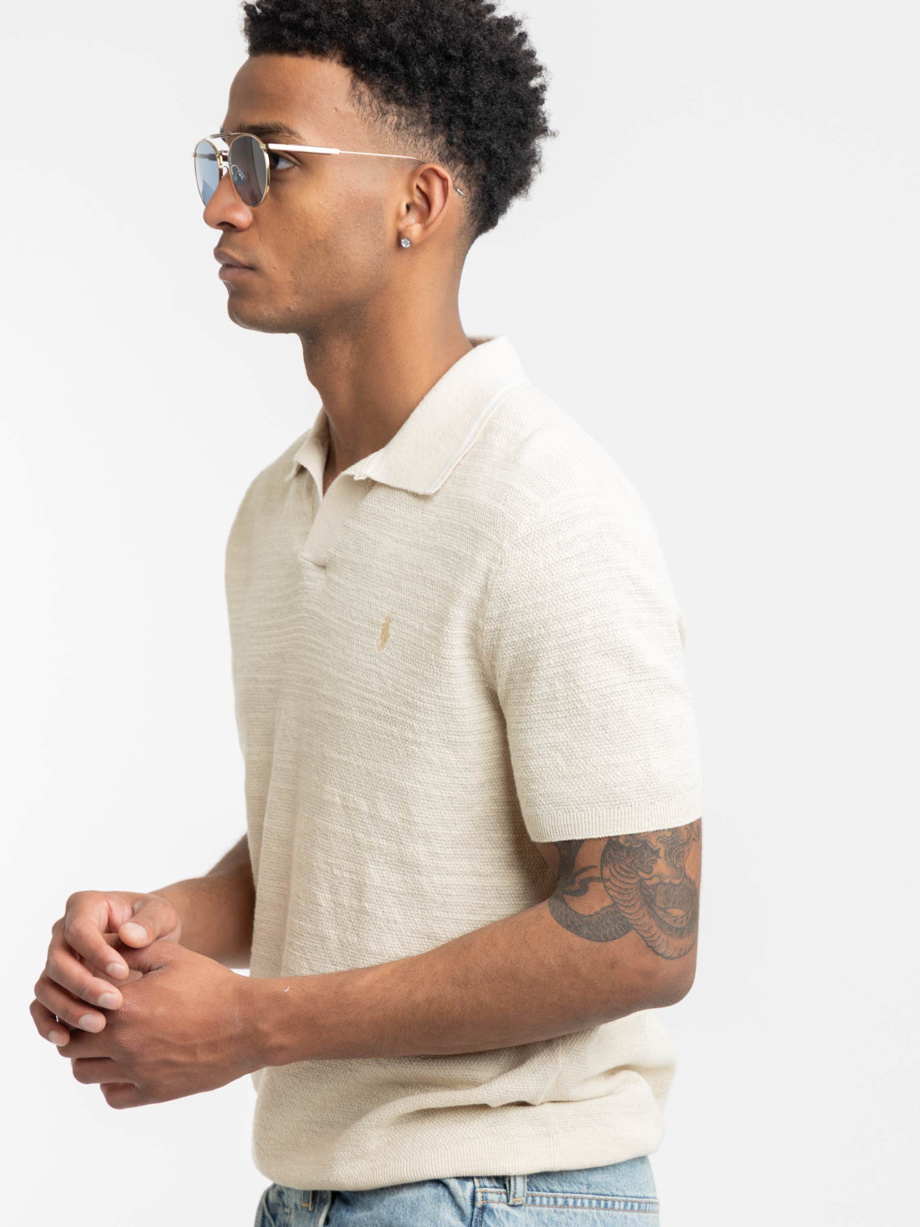 Cream Textured Cotton-Linen Sweater Shirt