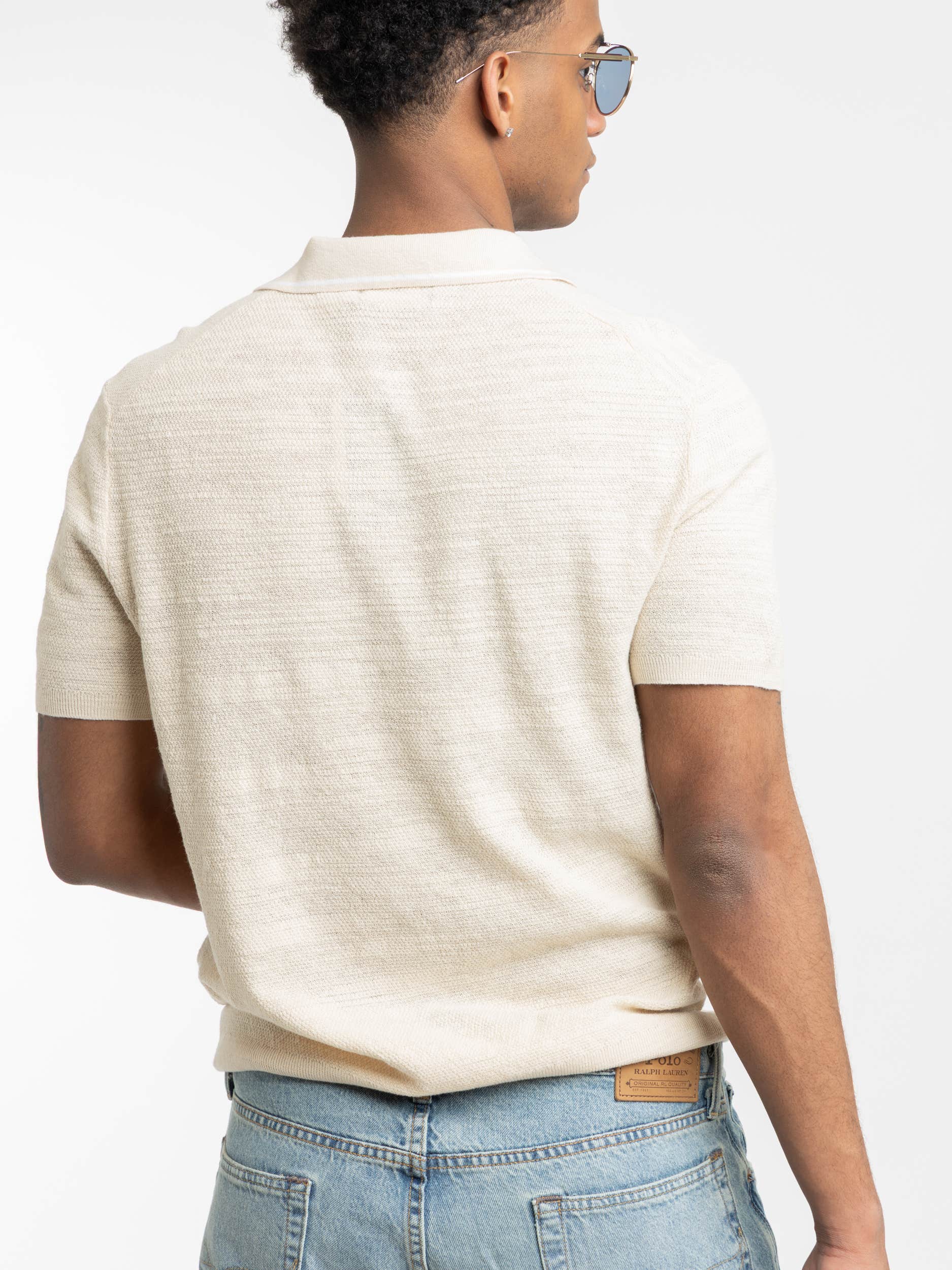Cream Textured Cotton-Linen Sweater Shirt