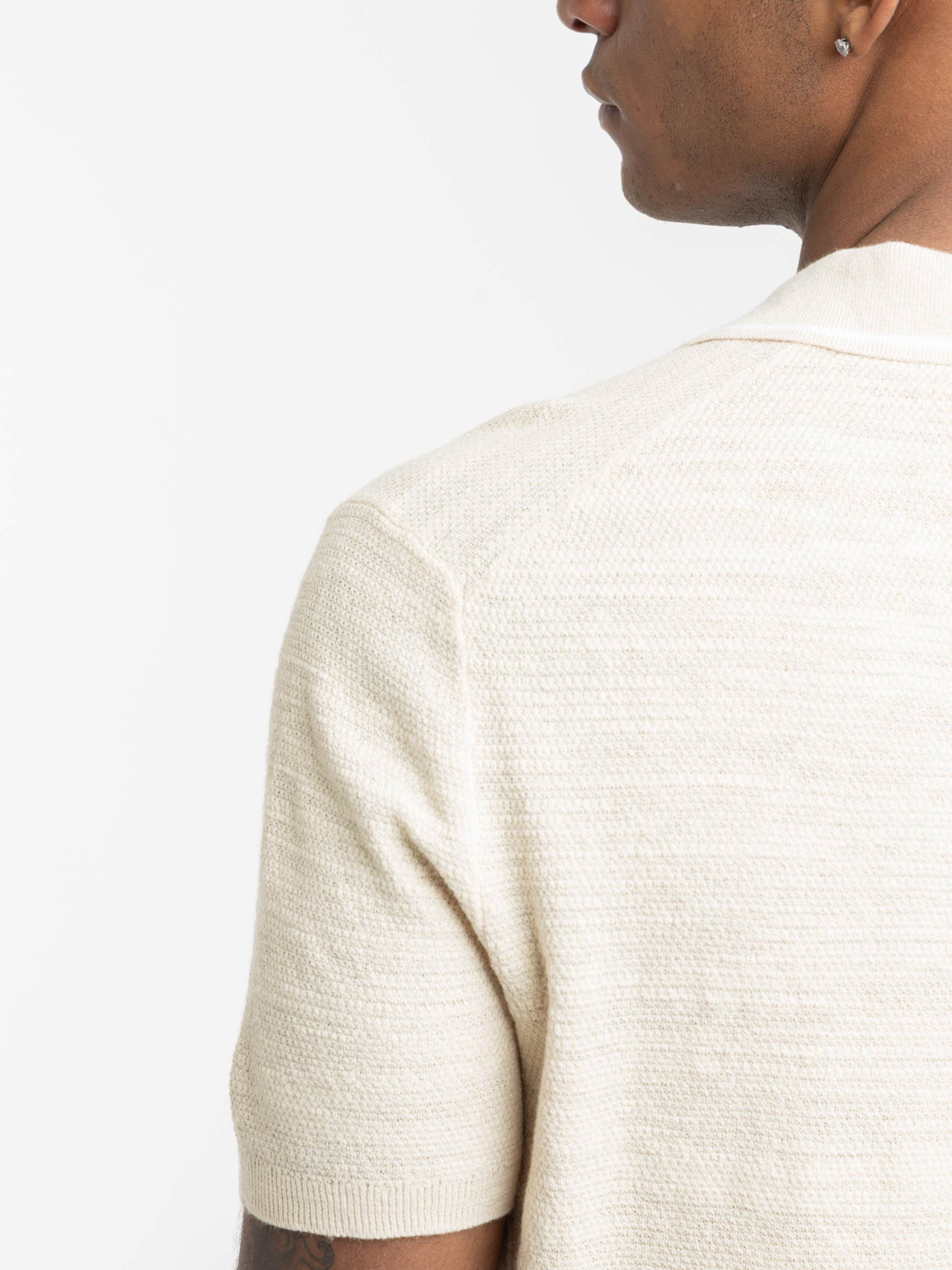 Cream Textured Cotton-Linen Sweater Shirt
