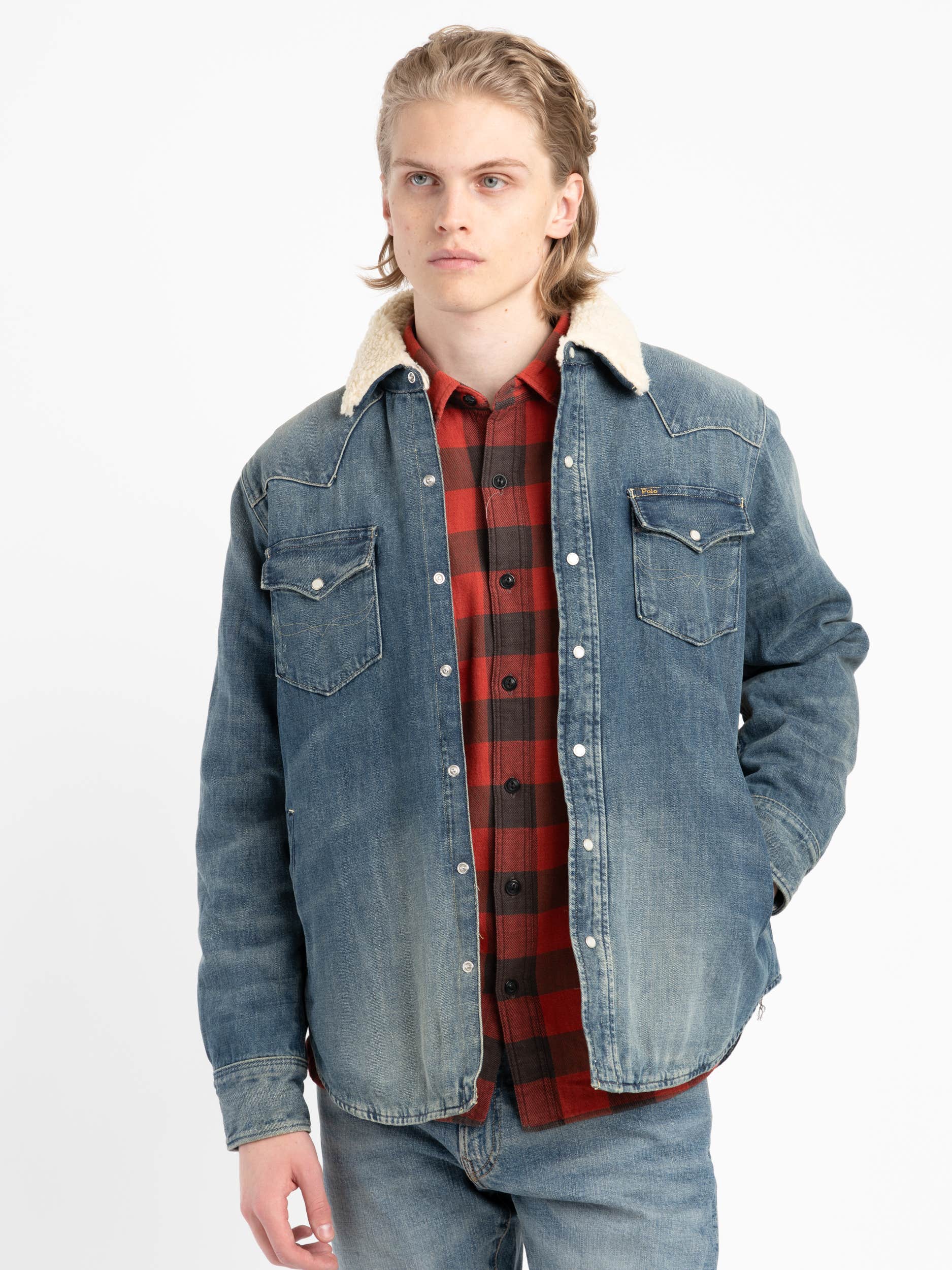 Fleece-Lined Denim Western Overshirt