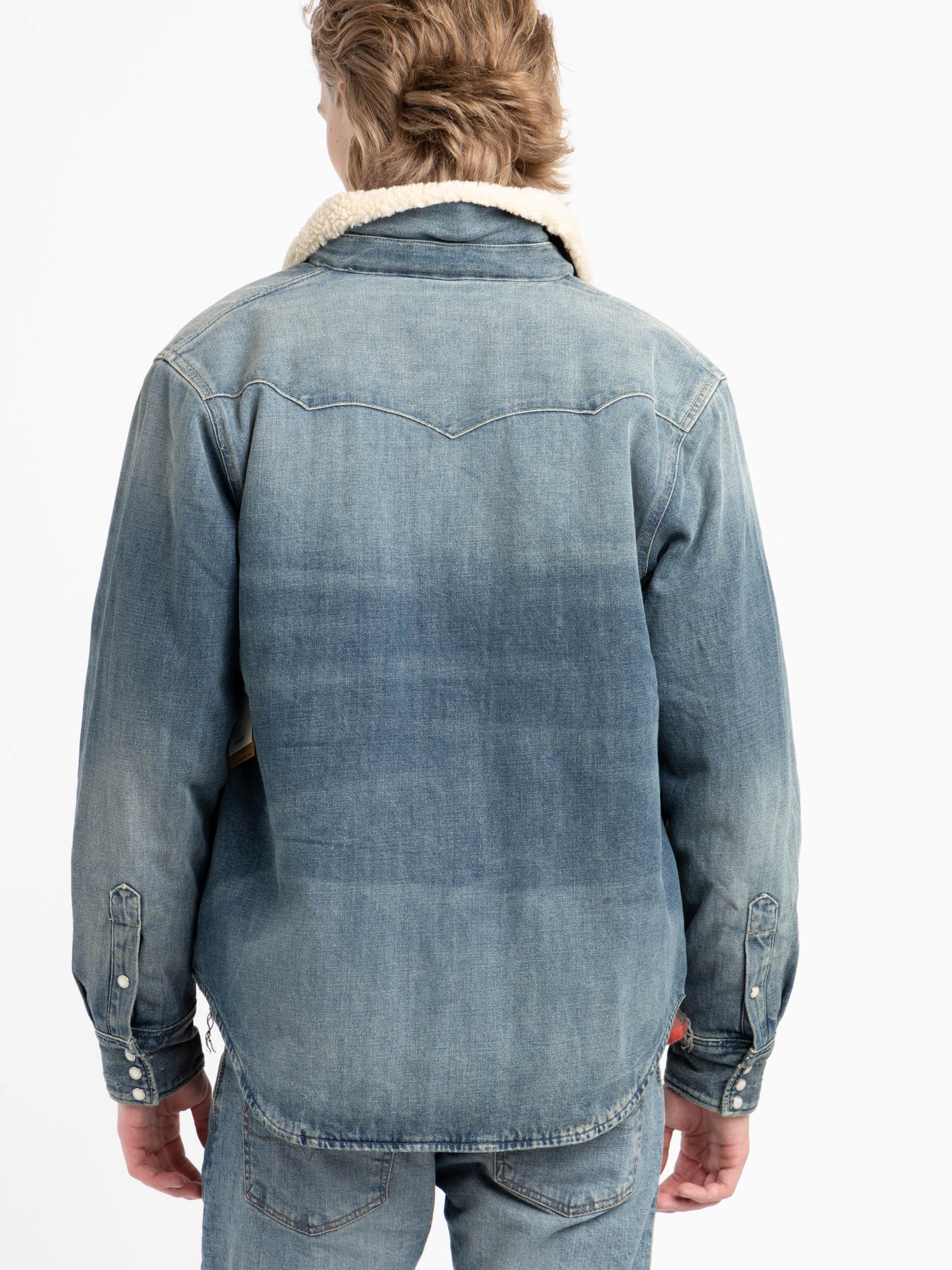Fleece-Lined Denim Western Overshirt