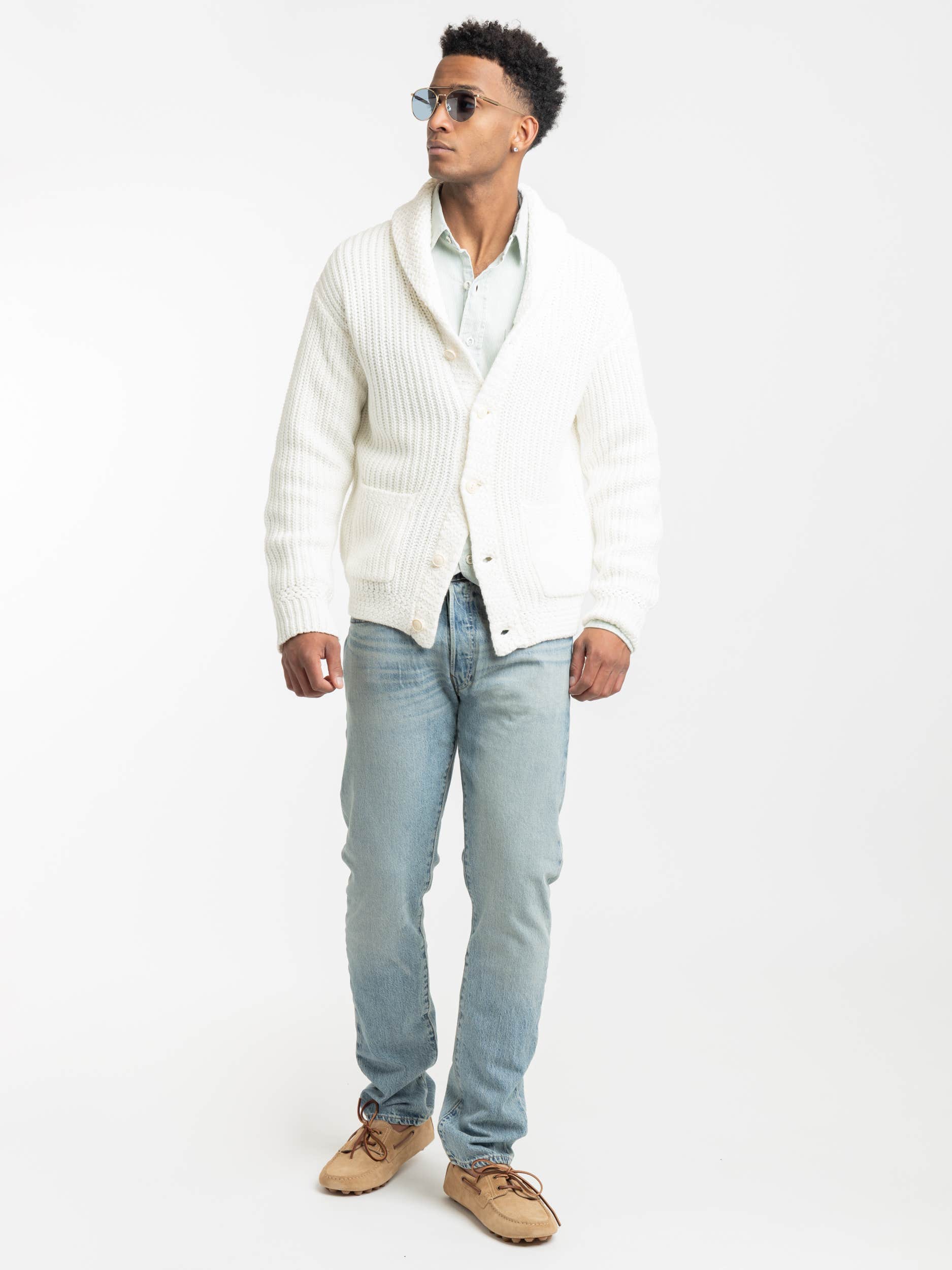 Linen-Cotton Shawl Cardigan