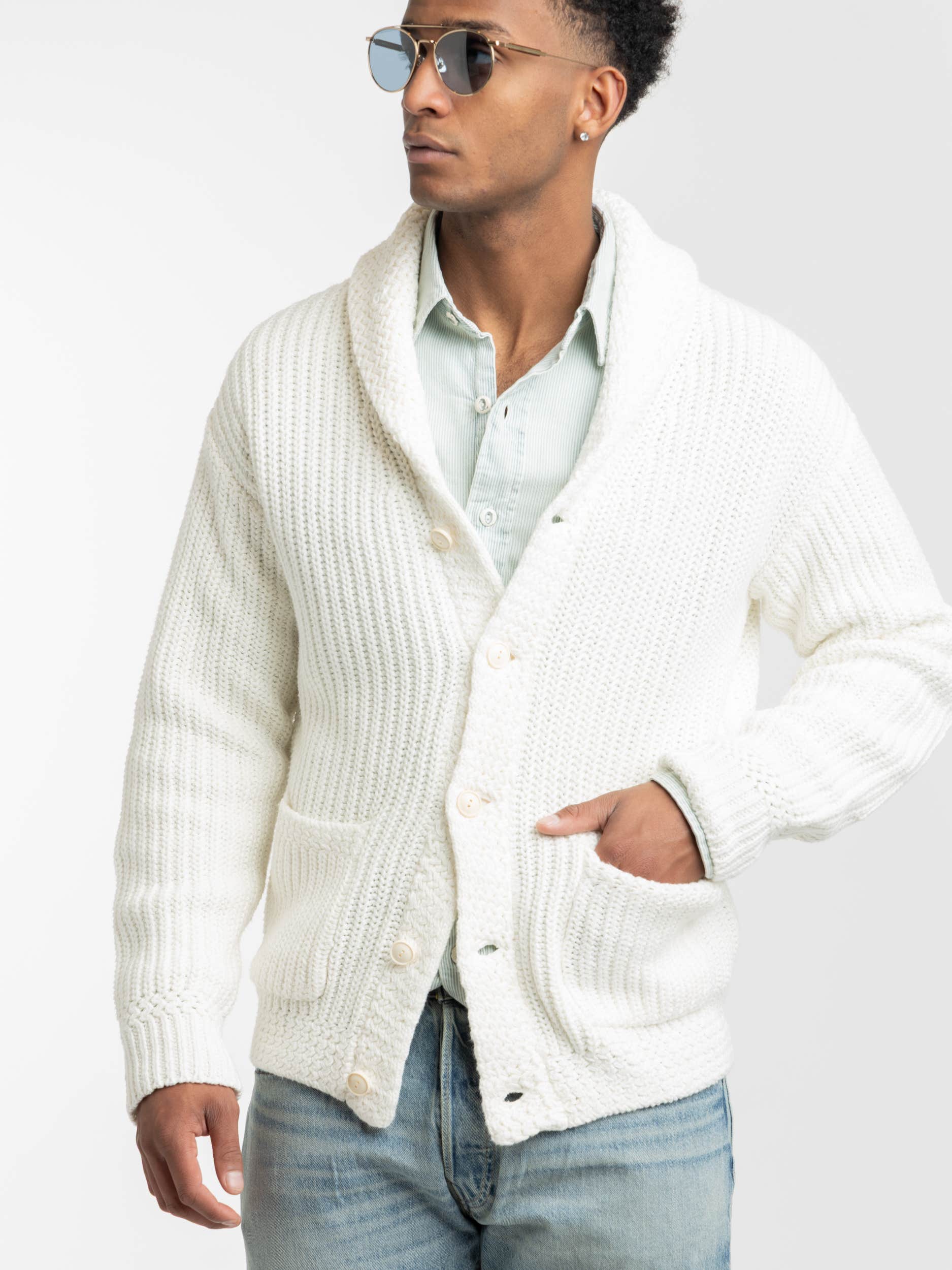 Linen-Cotton Shawl Cardigan