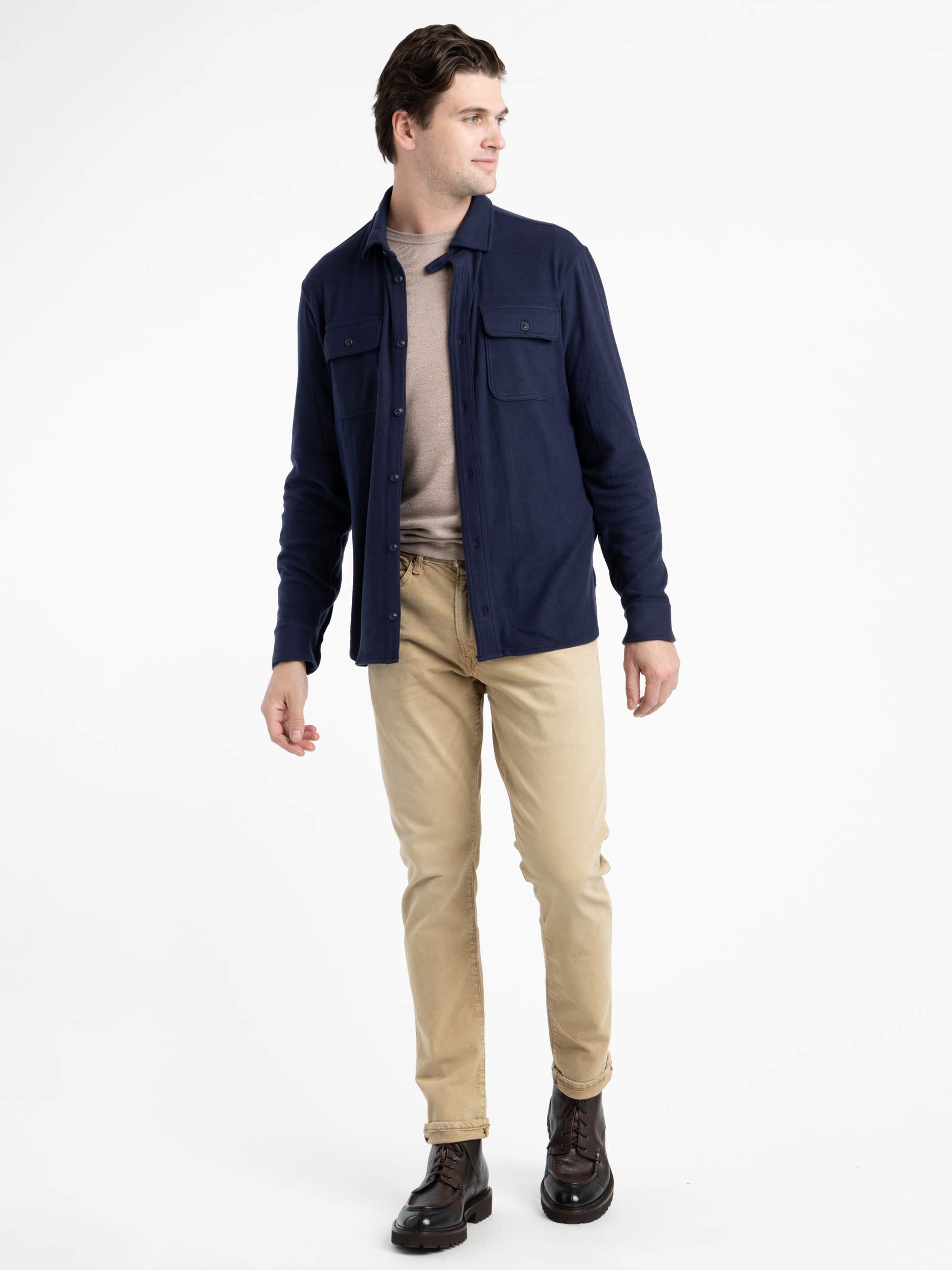 Navy Classic Fit Knit Flannel Workshirt