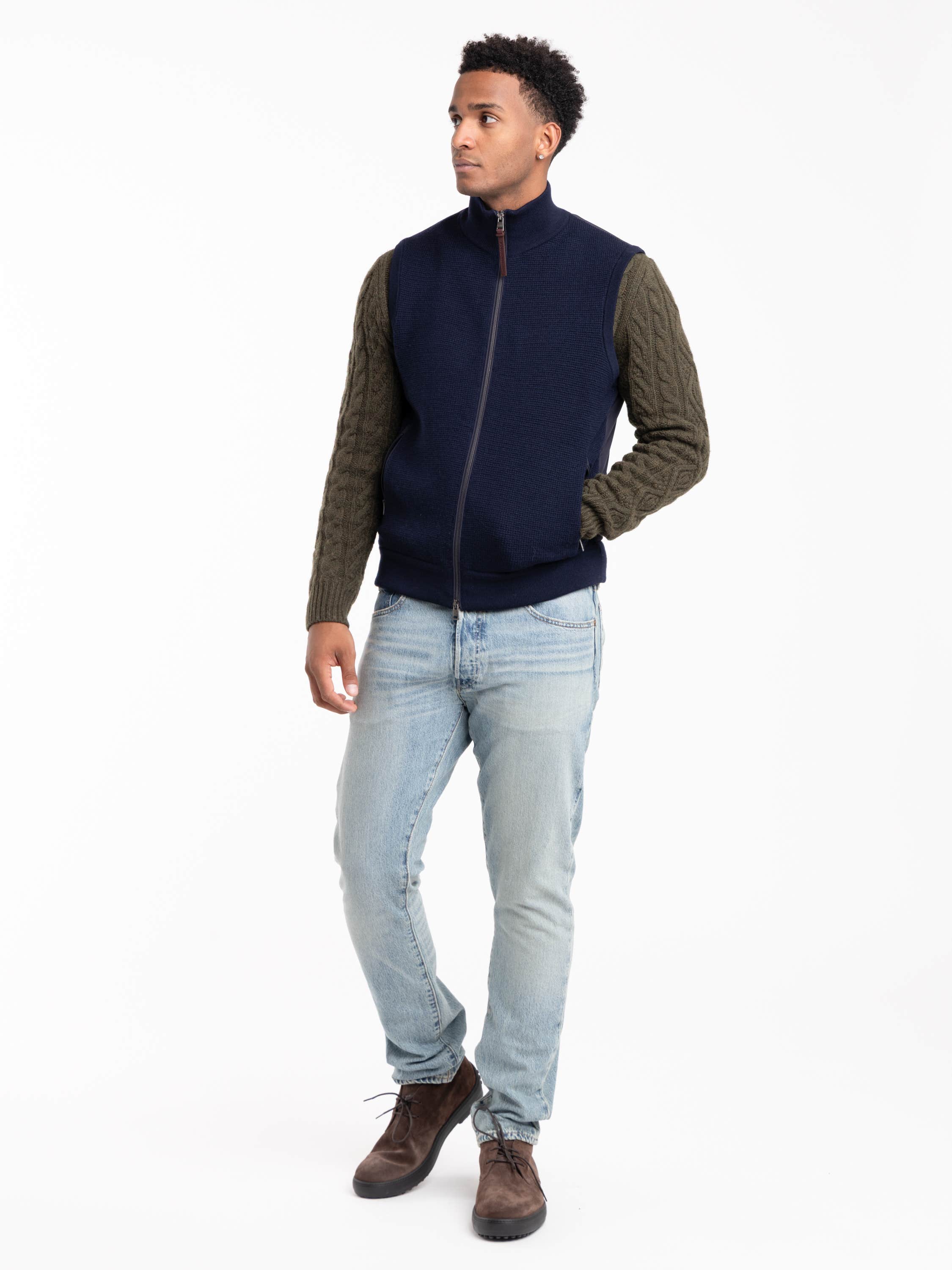 Navy Hybrid Full-Zip Sweater Vest