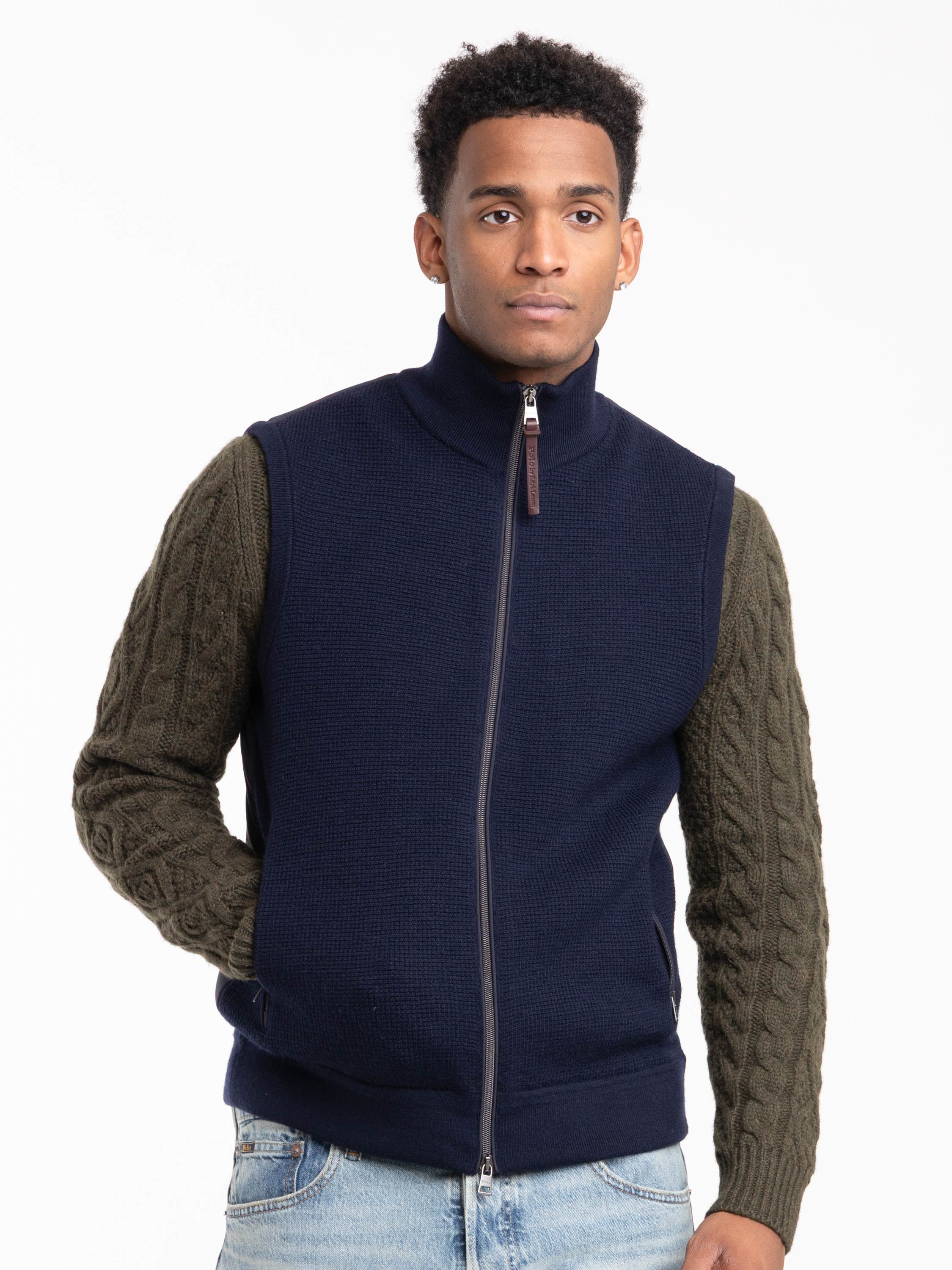 Navy Hybrid Full-Zip Sweater Vest