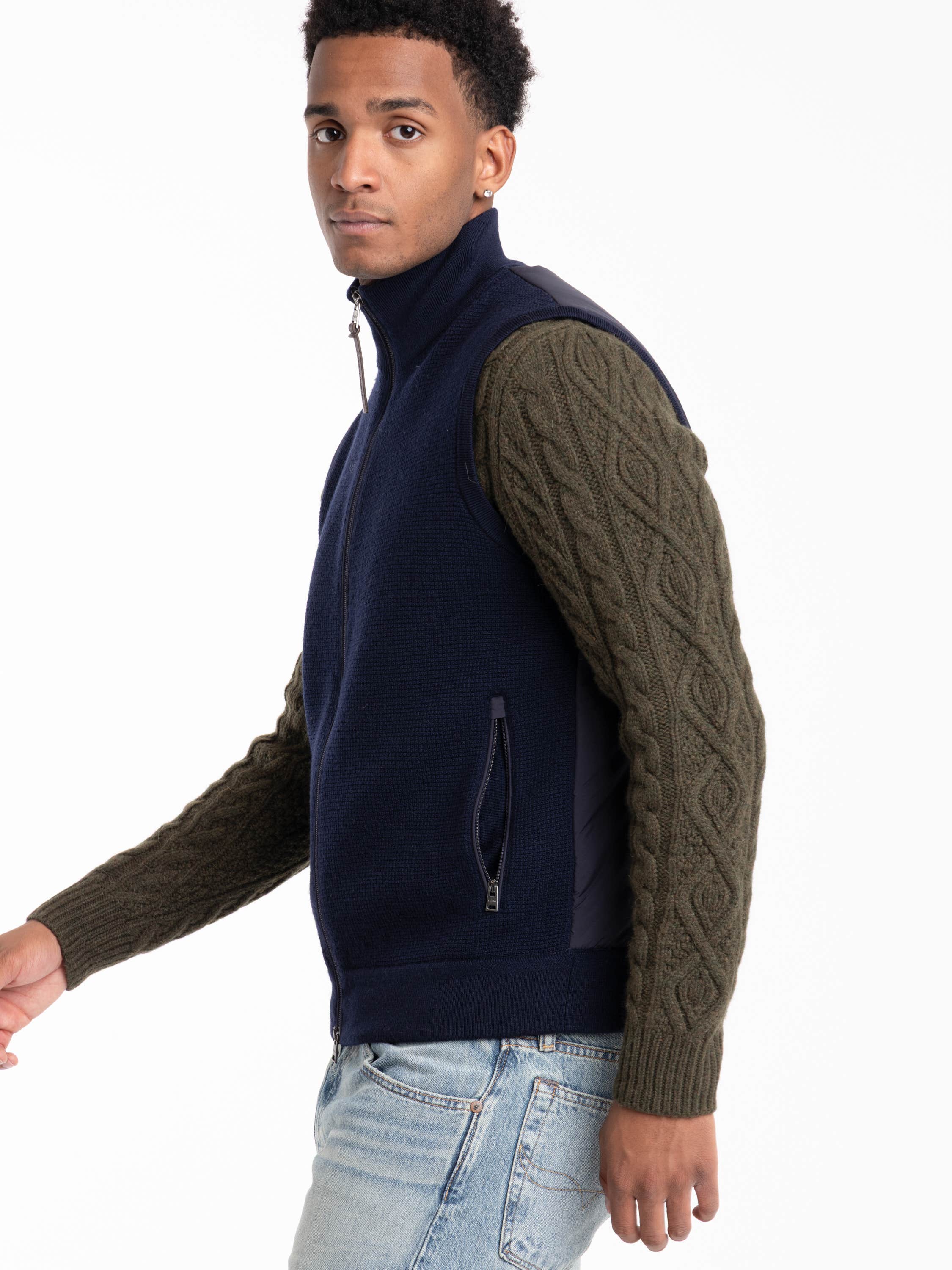 Navy Hybrid Full-Zip Sweater Vest
