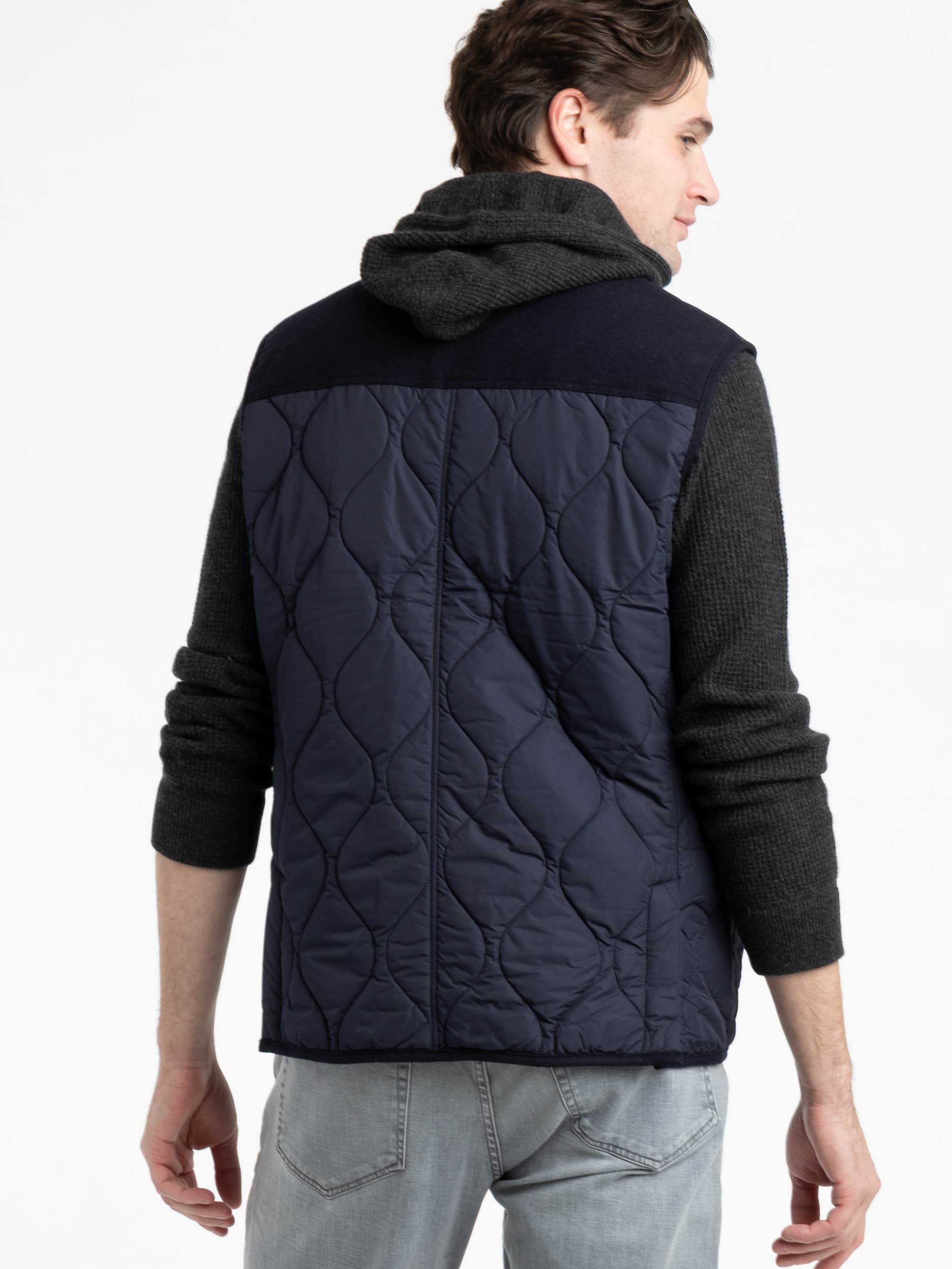 Navy Suede-Trim Quilted Vest