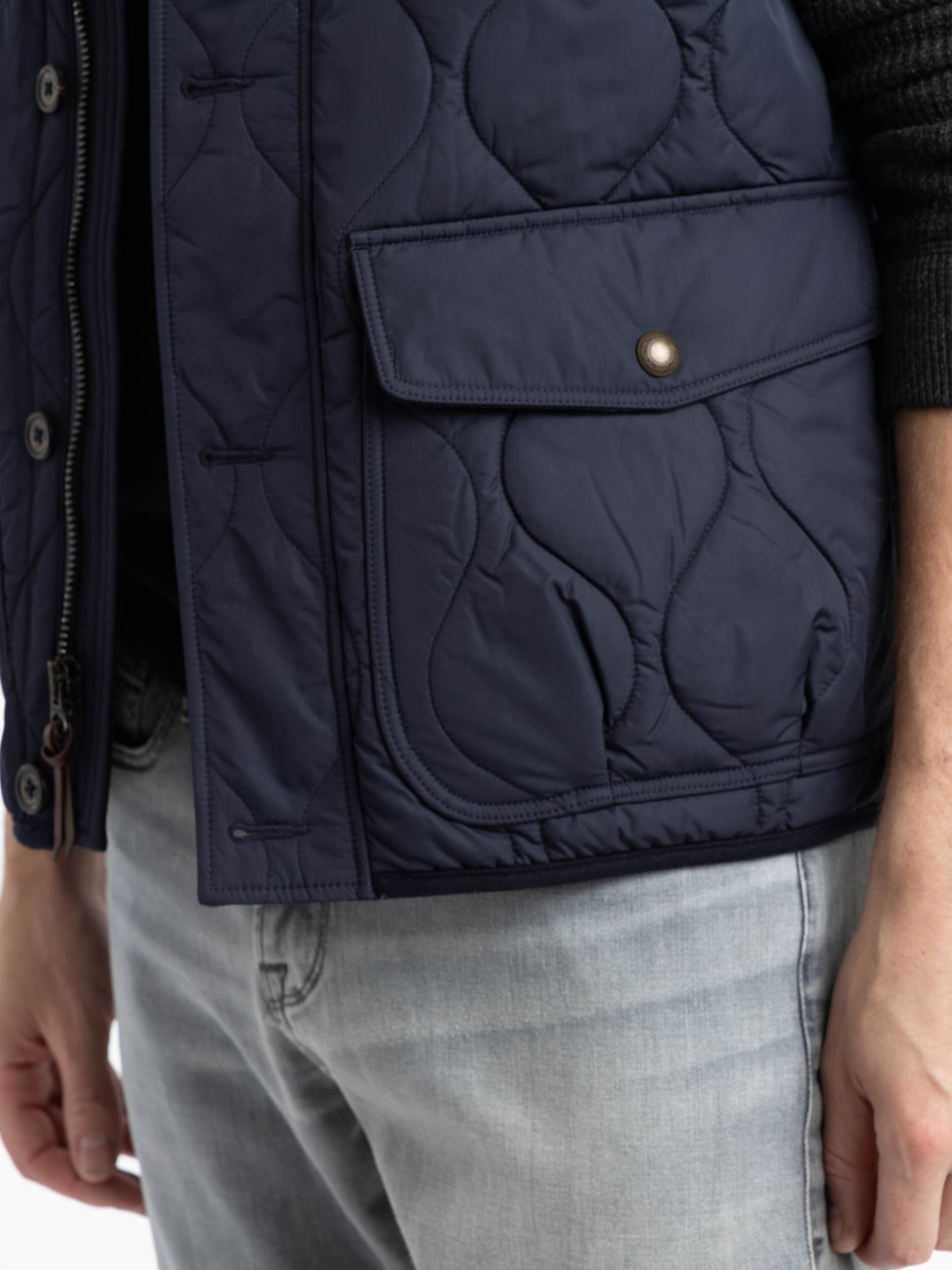 Navy Suede-Trim Quilted Vest